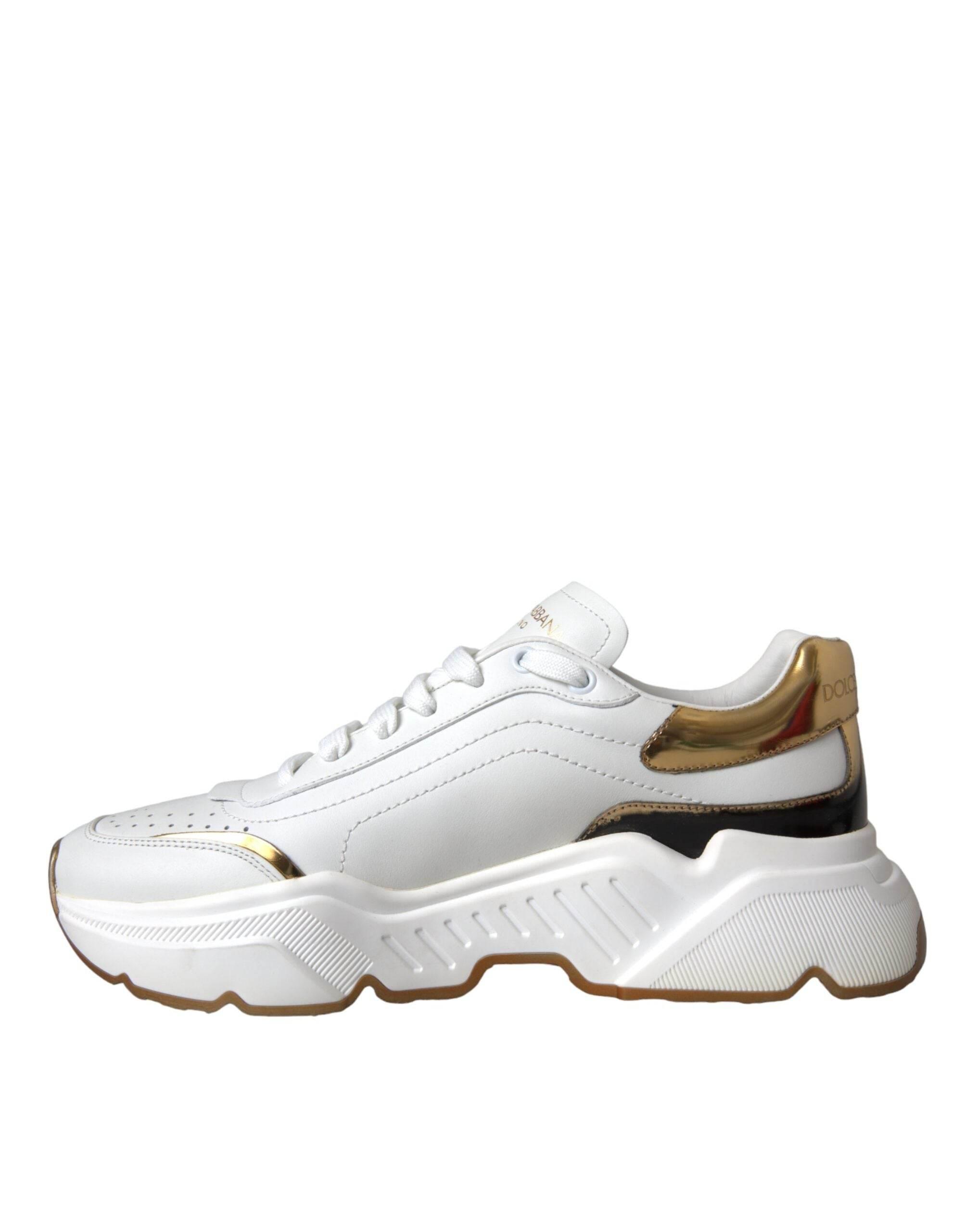 Dolce & Gabbana White Gold DAYMASTER Leather Sneakers Shoes - Hilstor