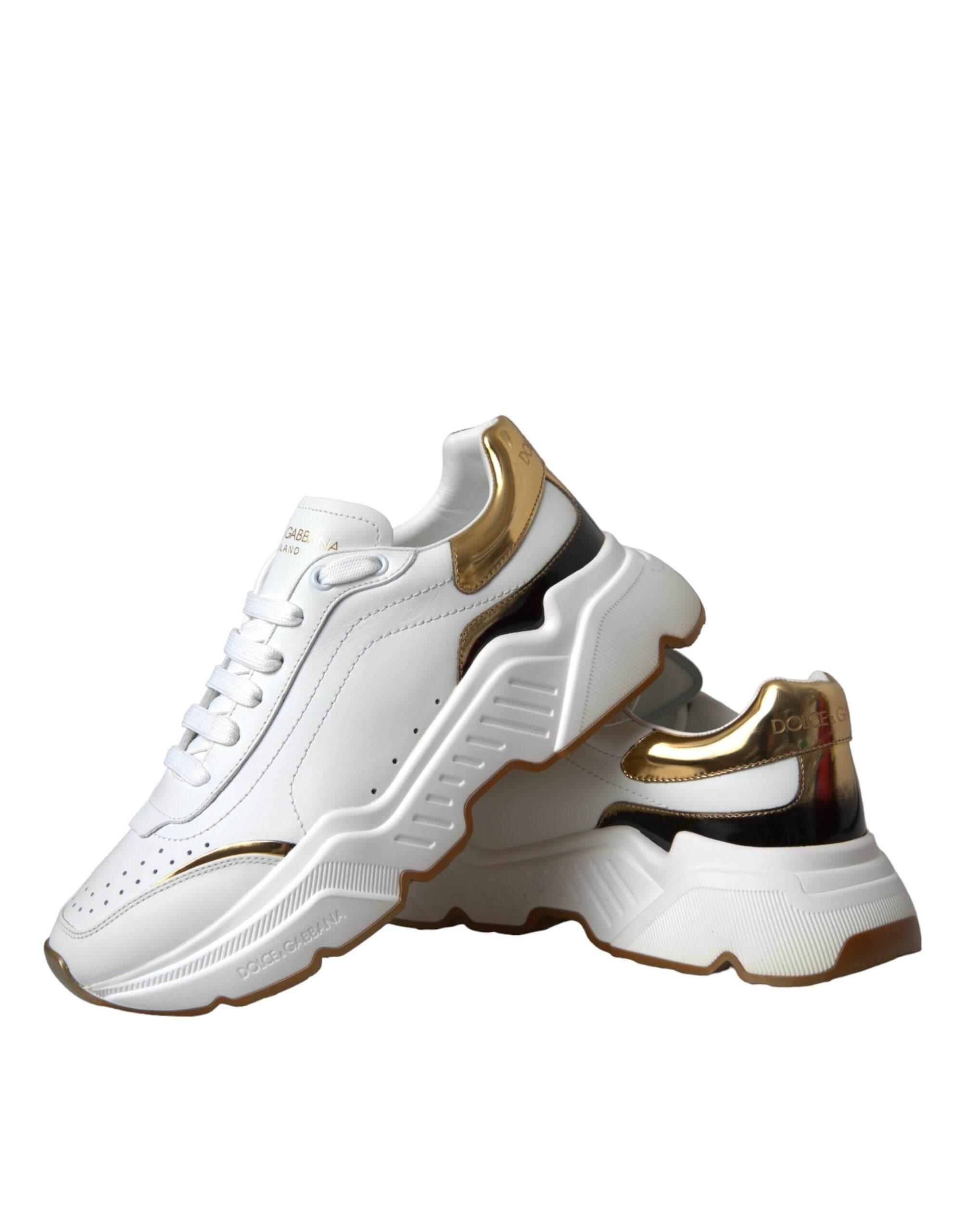 Dolce & Gabbana White Gold DAYMASTER Leather Sneakers Shoes - Hilstor