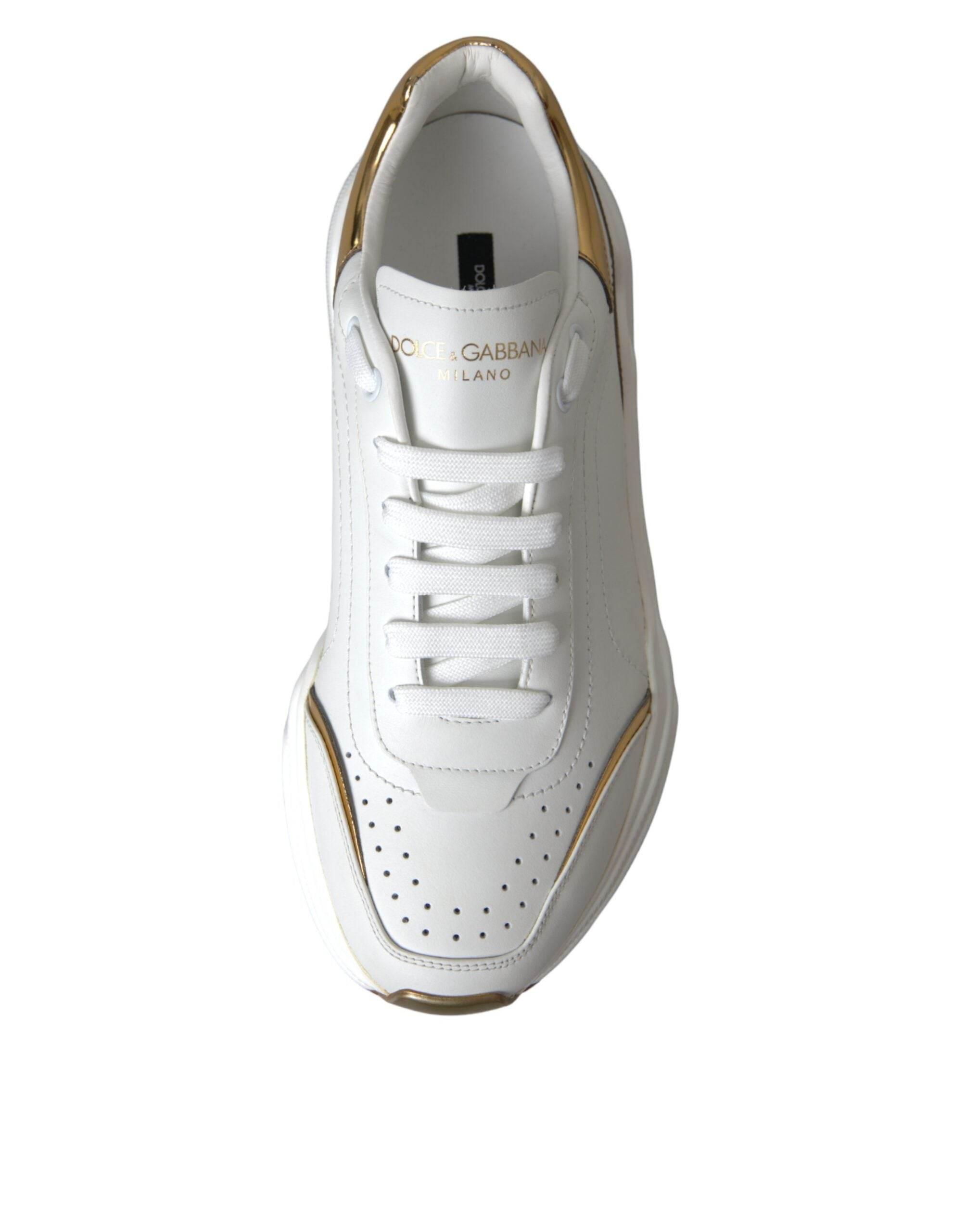 Dolce & Gabbana White Gold DAYMASTER Leather Sneakers Men Shoes - Hilstor