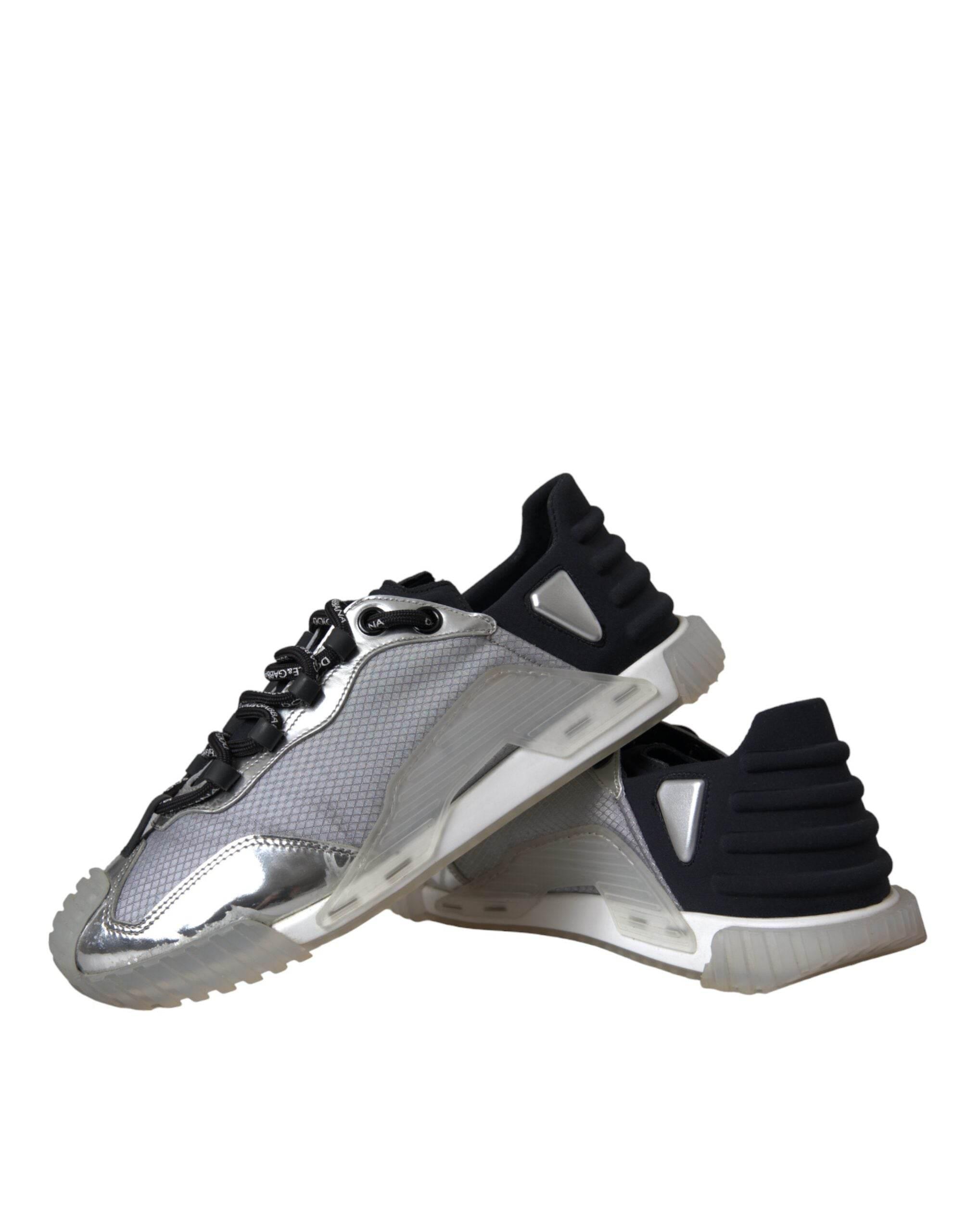 Dolce & Gabbana Silver Black Nylon NS1 Low Top Sneakers Men Shoes - Hilstor