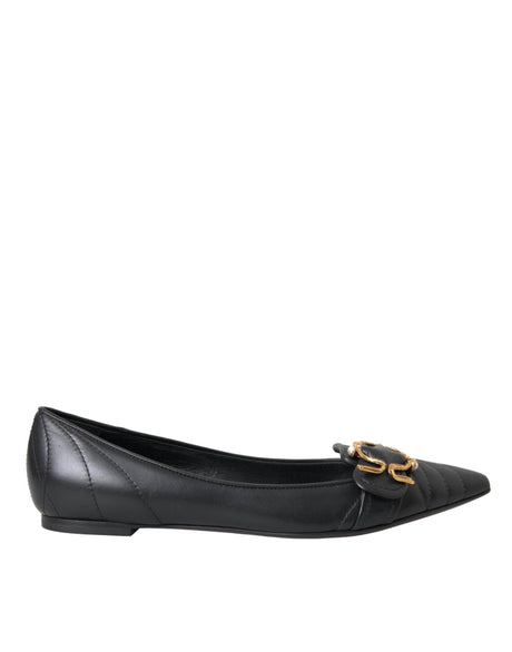 Dolce & Gabbana Black Devotion Leather Pointy Flats Shoes - Hilstor
