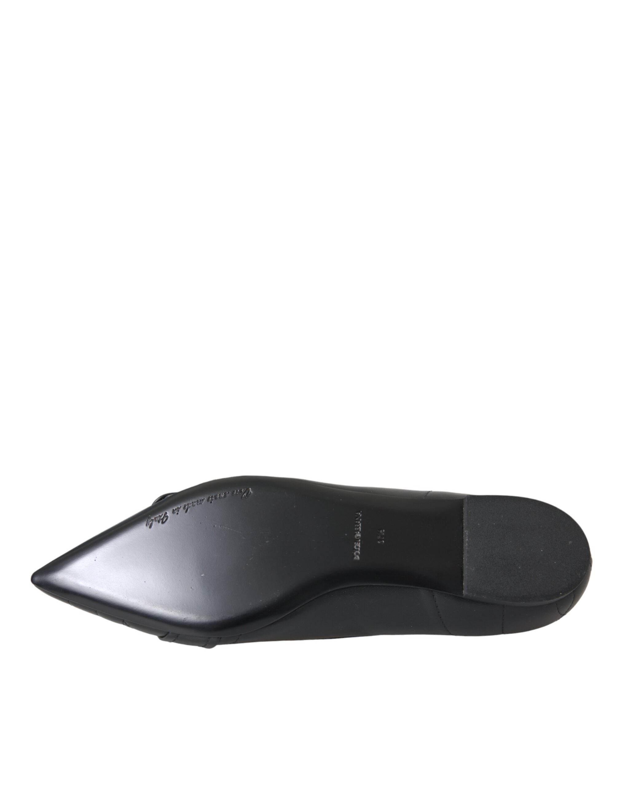 Dolce & Gabbana Black Devotion Leather Pointy Flats Shoes - Hilstor