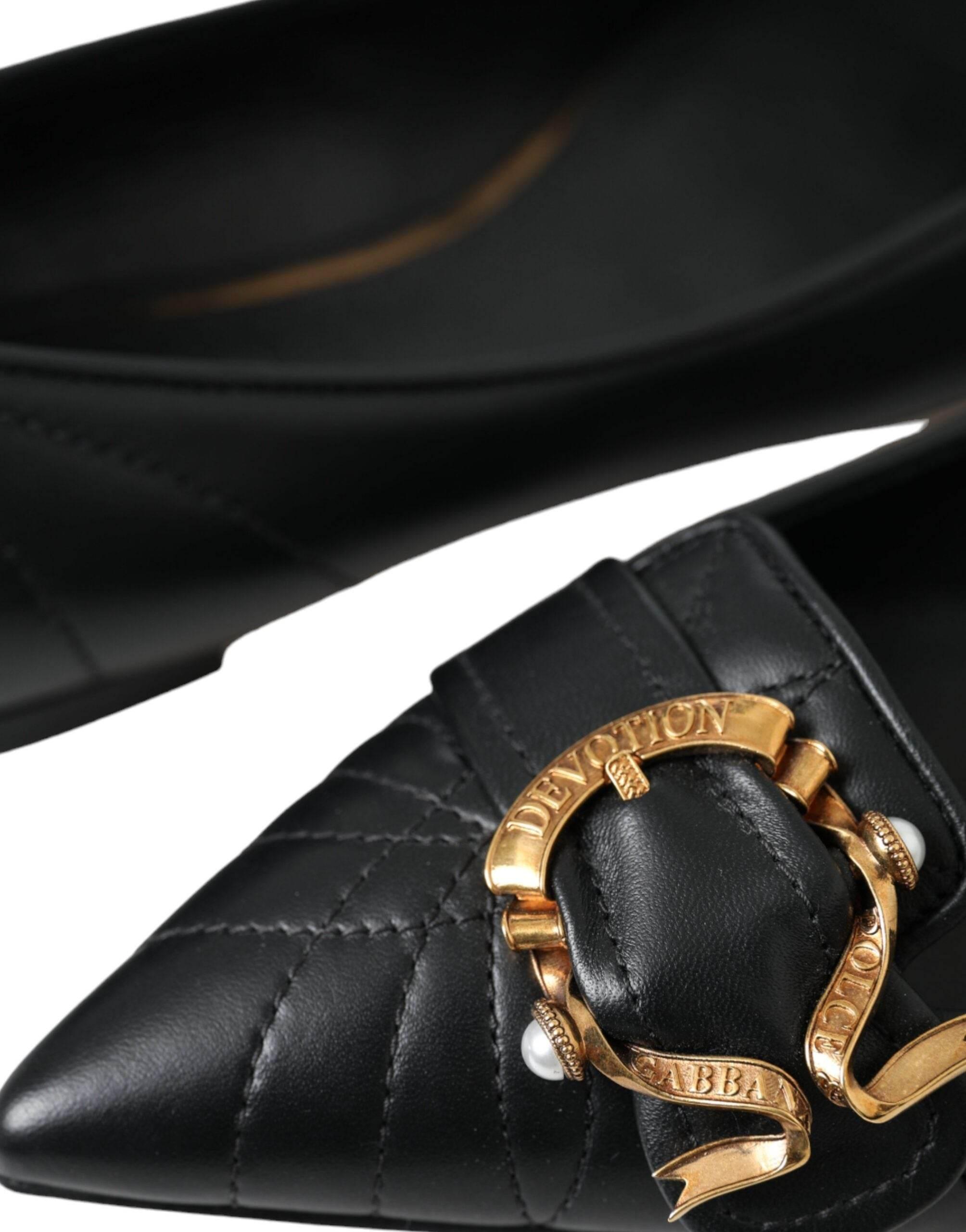 Dolce & Gabbana Black Devotion Leather Pointy Flats Shoes - Hilstor