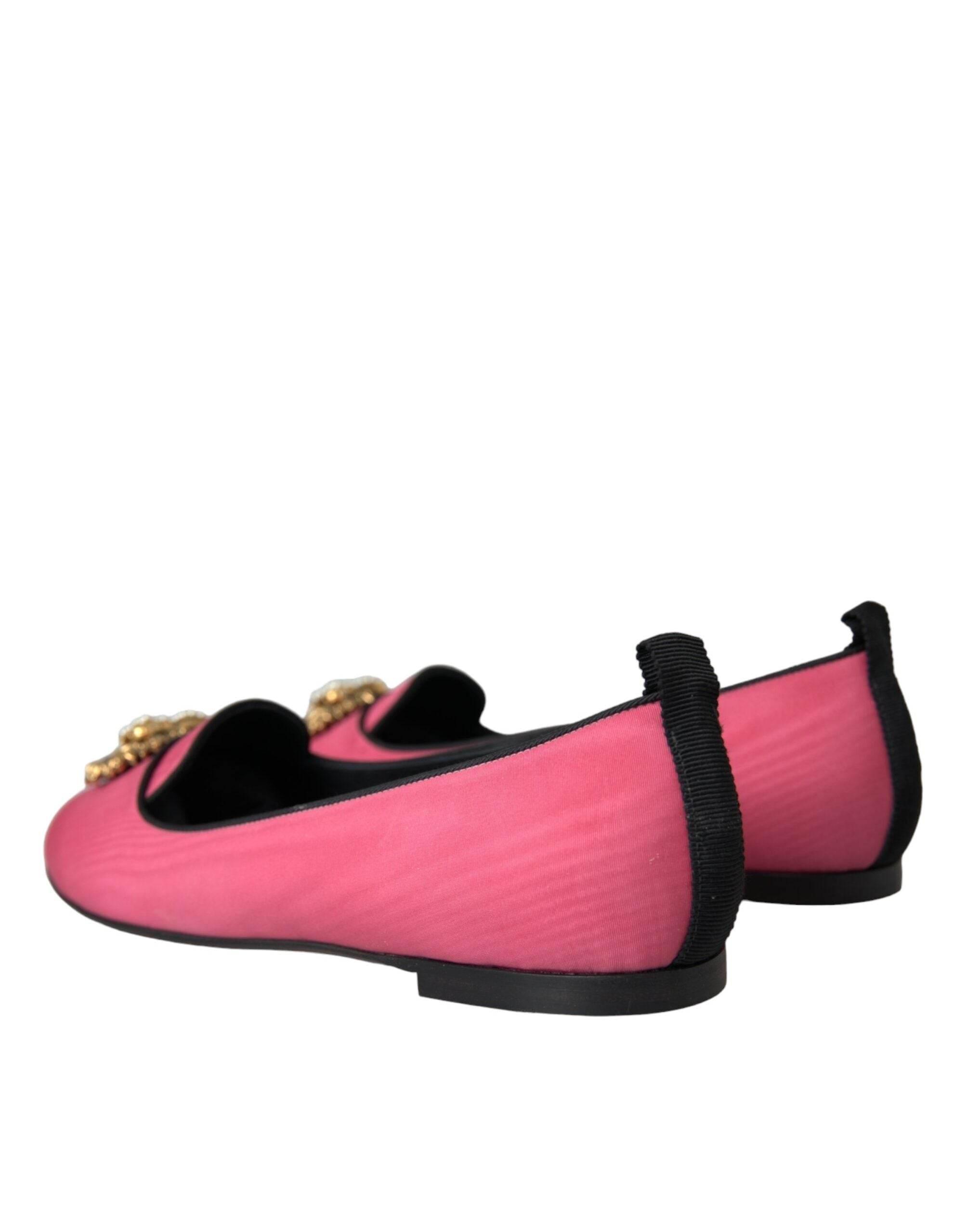 Dolce & Gabbana Pink Velvet Slip On Loafers Flats Shoes - Hilstor