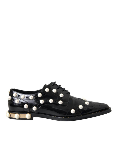 Dolce & Gabbana Black Leather Faux Pearl Dress Broque Shoes - Hilstor
