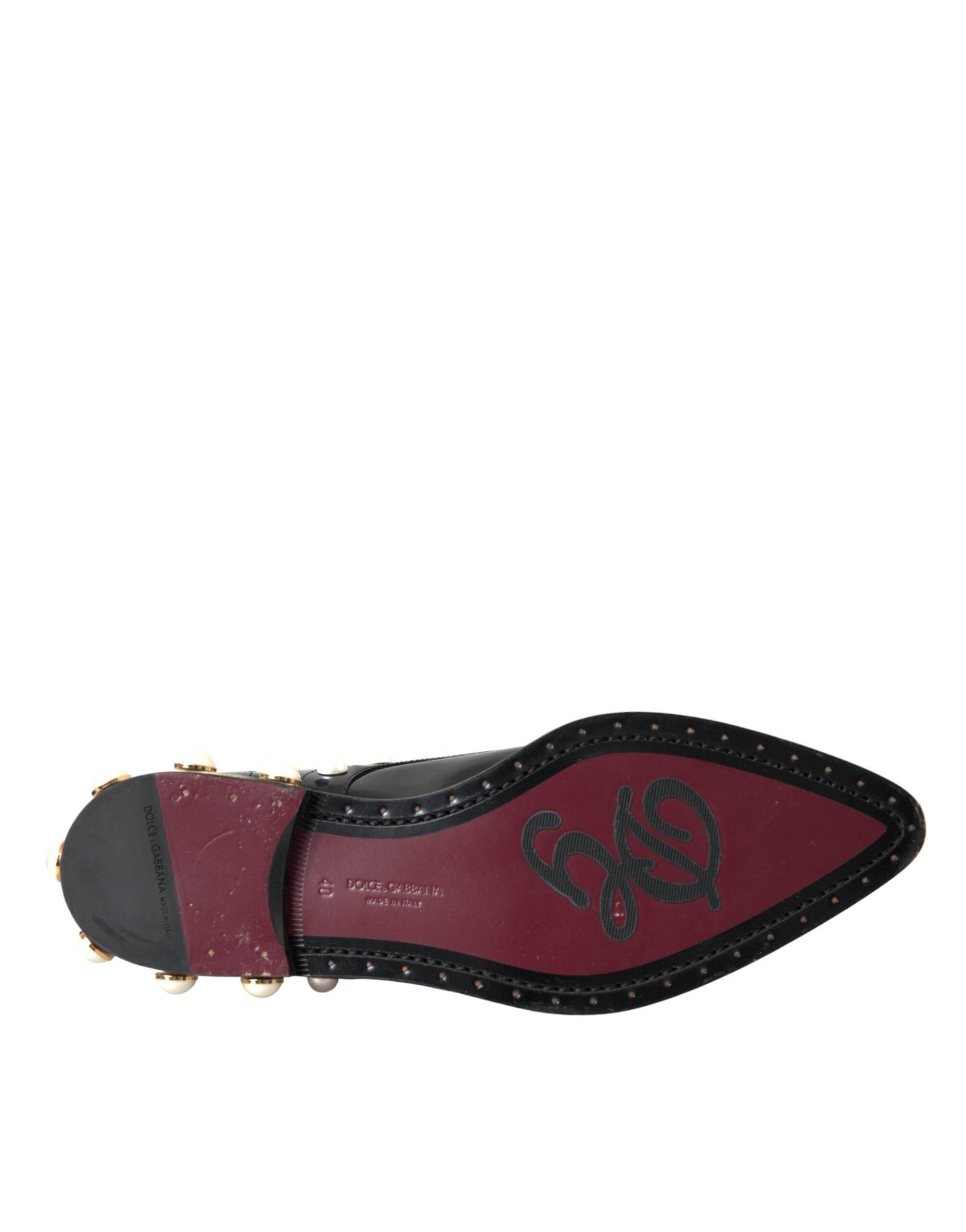 Dolce & Gabbana Black Leather Faux Pearl Dress Broque Shoes - Hilstor