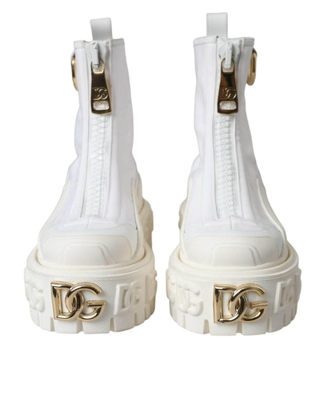 Dolce & Gabbana White Leather Rubber Logo Ankle Boots Shoes - Hilstor