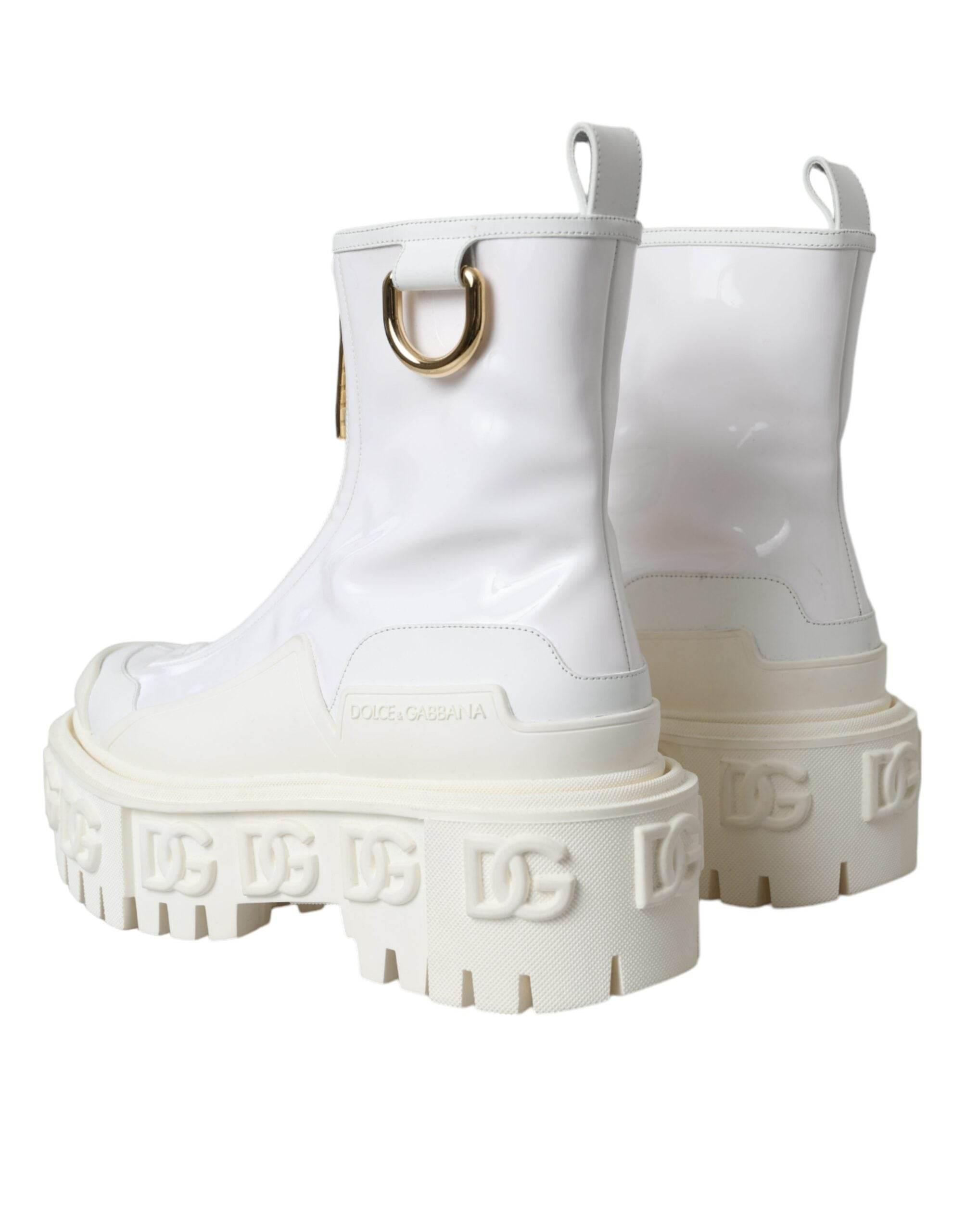 Dolce & Gabbana White Leather Rubber Logo Ankle Boots Shoes - Hilstor