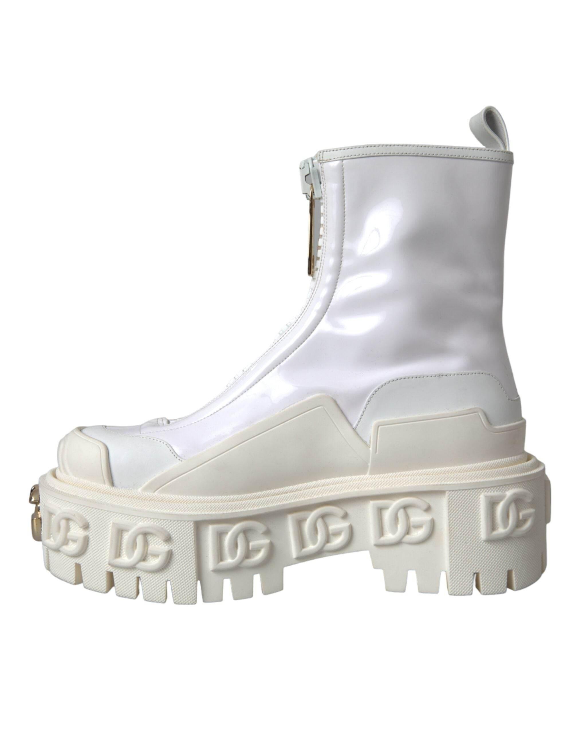 Dolce & Gabbana White Leather Rubber Logo Ankle Boots Shoes - Hilstor