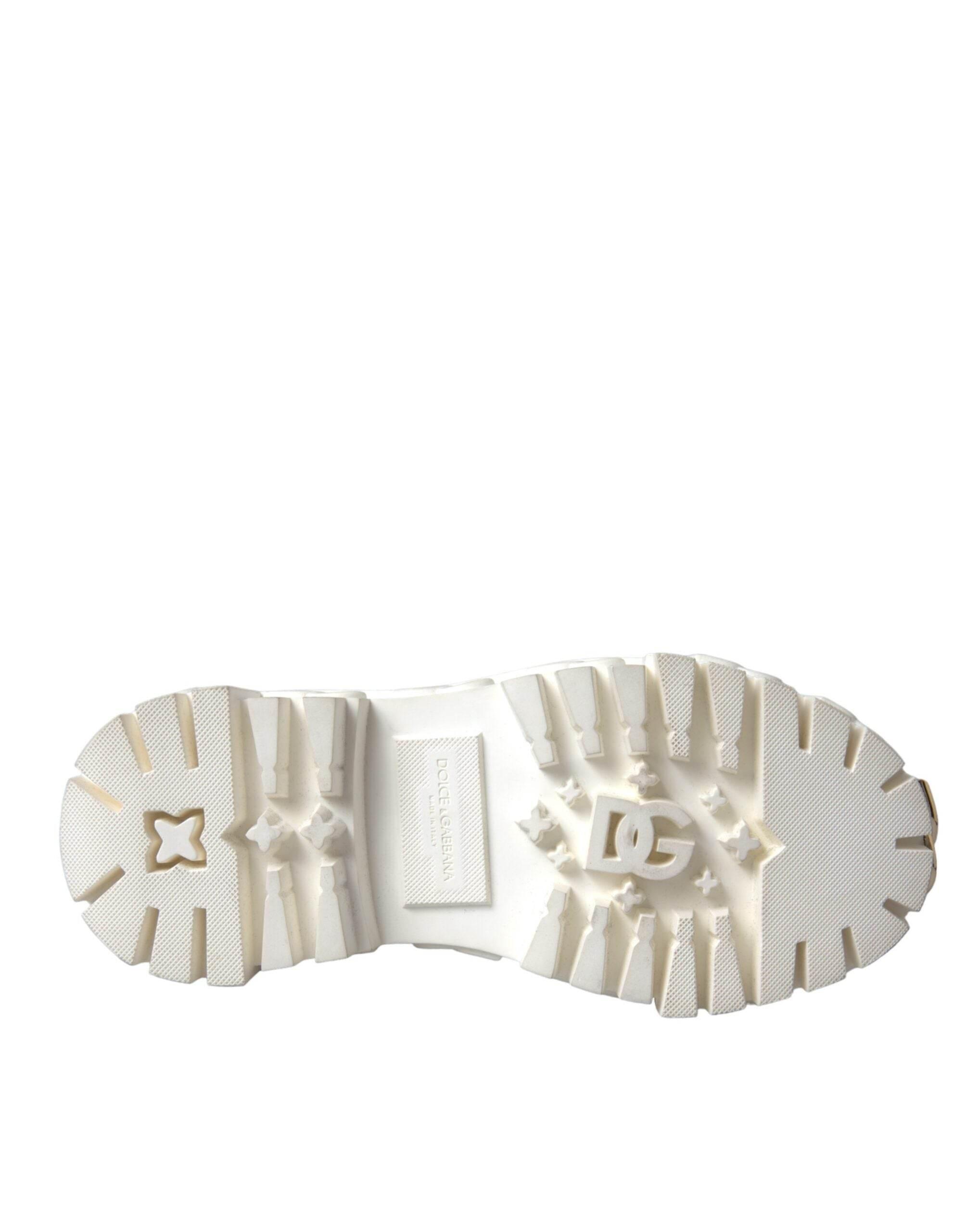 Dolce & Gabbana White Leather Rubber Logo Ankle Boots Shoes - Hilstor