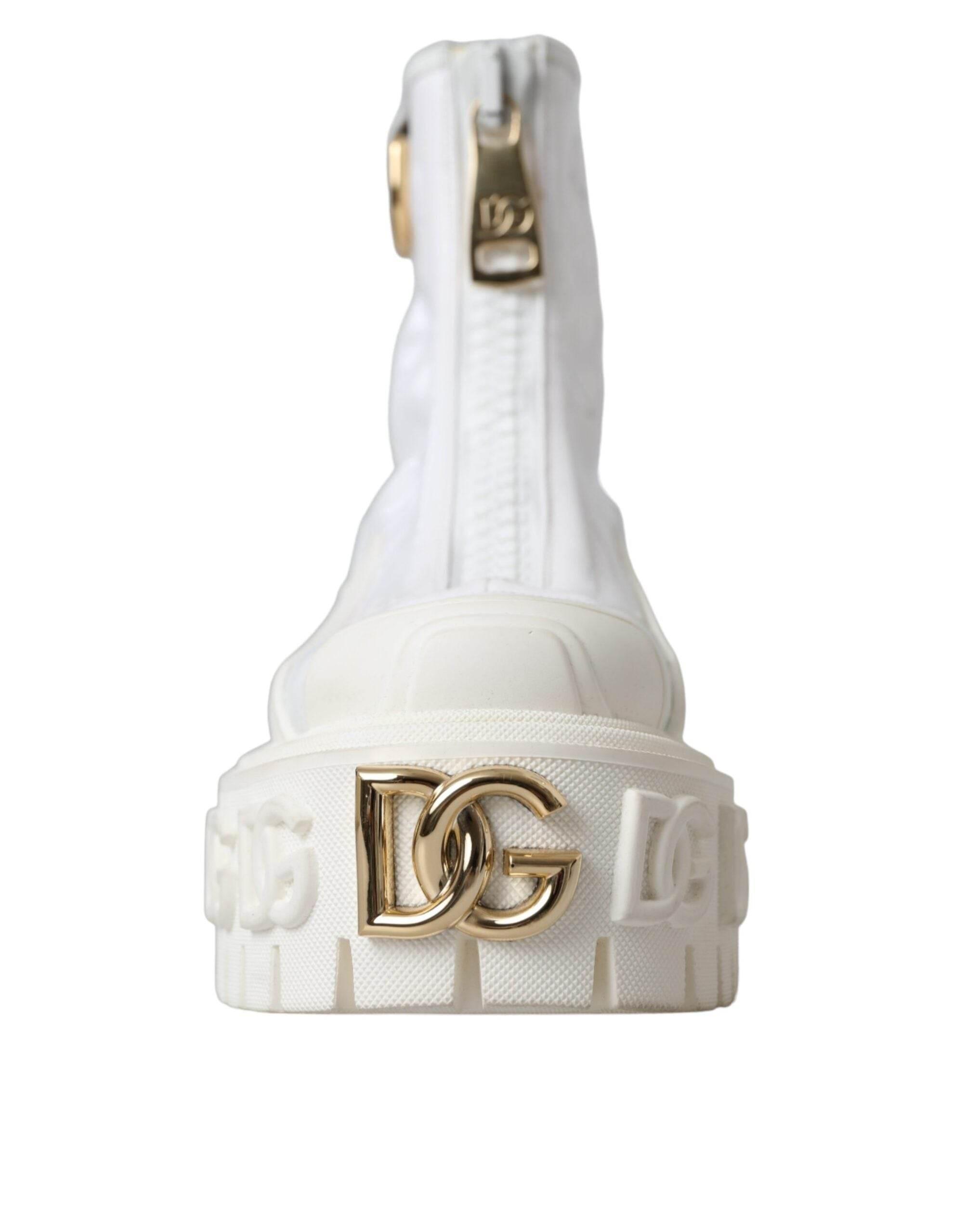 Dolce & Gabbana White Leather Rubber Logo Ankle Boots Shoes - Hilstor