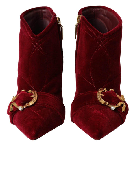 Dolce & Gabbana Dark Red Velvet Devotion Buckle Boots Shoes - Hilstor