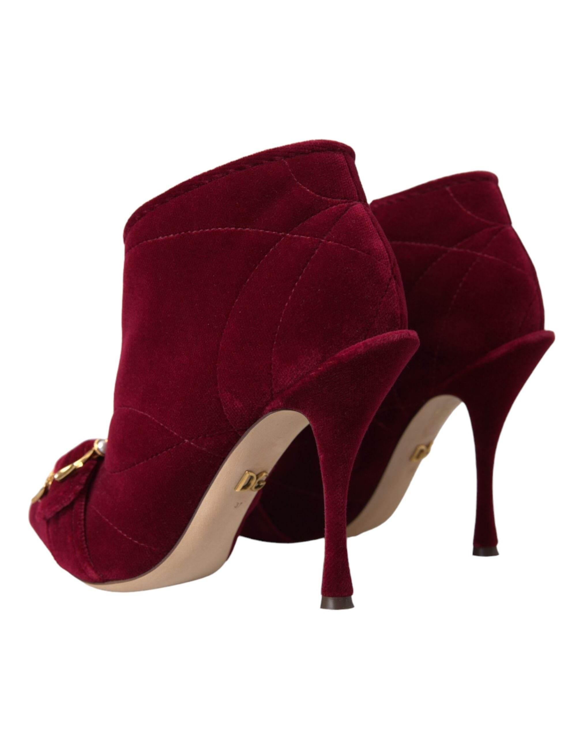 Dolce & Gabbana Dark Red Velvet Devotion Buckle Boots Shoes - Hilstor