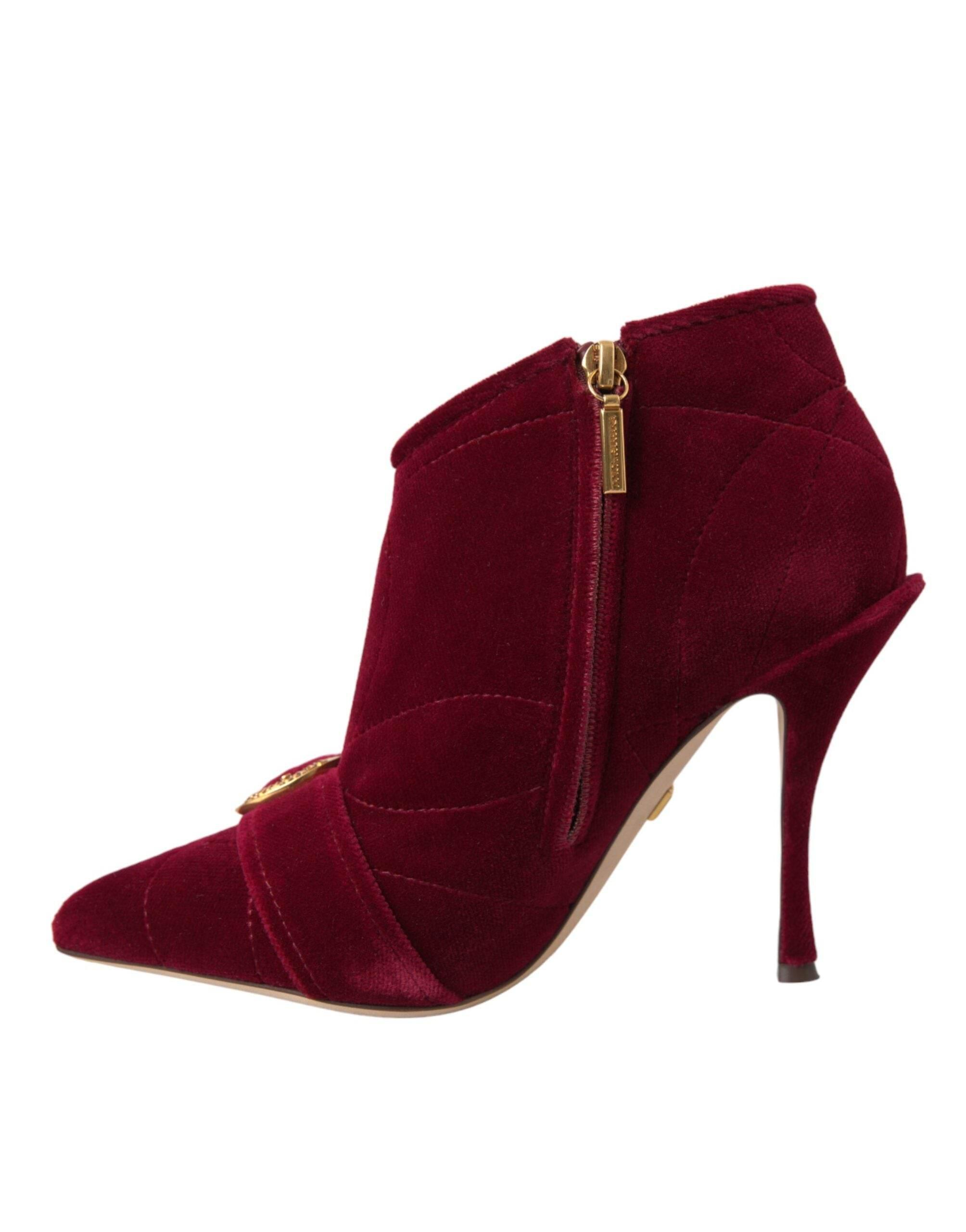 Dolce & Gabbana Dark Red Velvet Devotion Buckle Boots Shoes - Hilstor