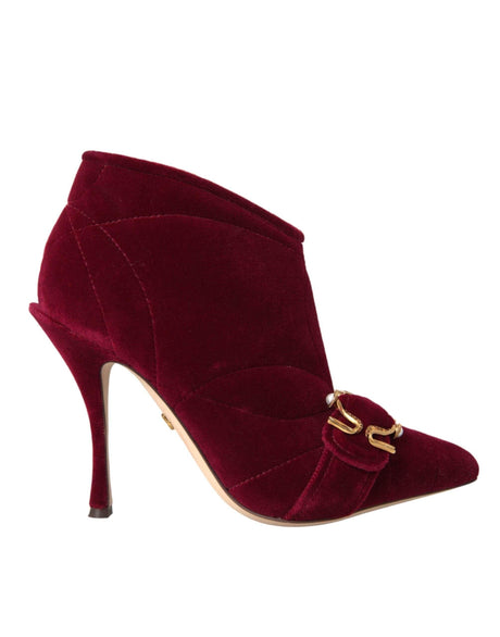 Dolce & Gabbana Dark Red Velvet Devotion Buckle Boots Shoes - Hilstor