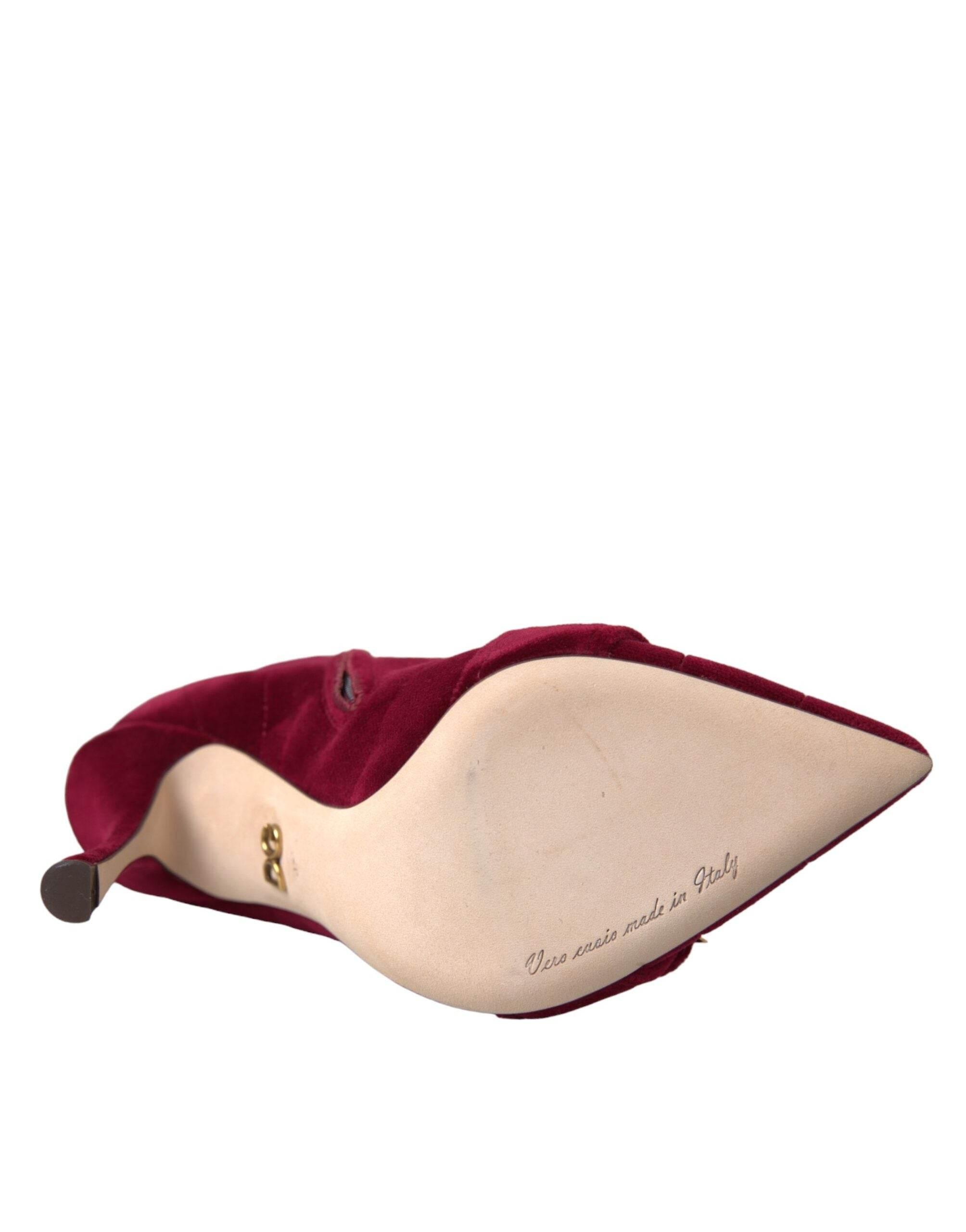 Dolce & Gabbana Dark Red Velvet Devotion Buckle Boots Shoes - Hilstor