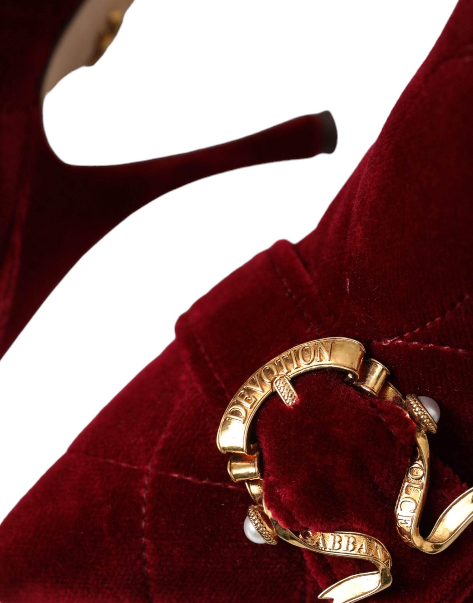 Dolce & Gabbana Dark Red Velvet Devotion Buckle Boots Shoes - Hilstor
