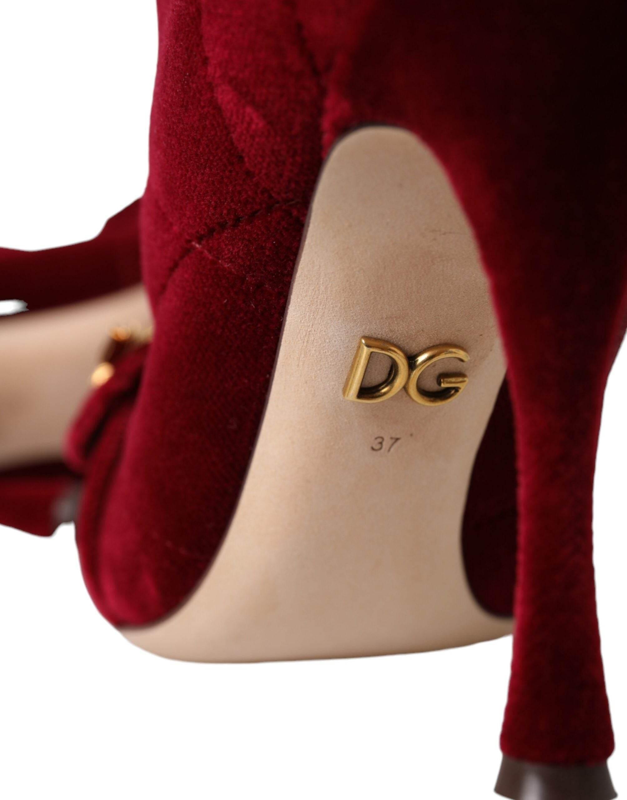 Dolce & Gabbana Dark Red Velvet Devotion Buckle Boots Shoes - Hilstor