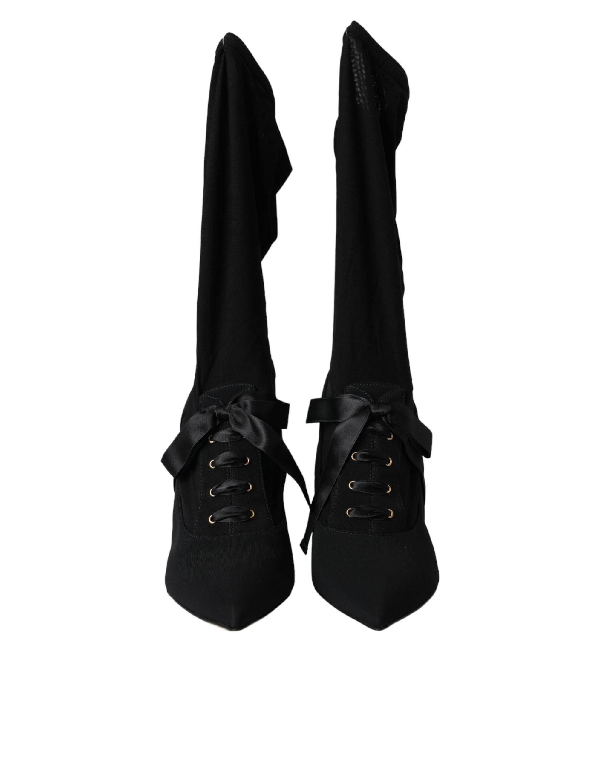 Dolce & Gabbana Black Stiletto Heels Mid Calf Boots Shoes - Hilstor