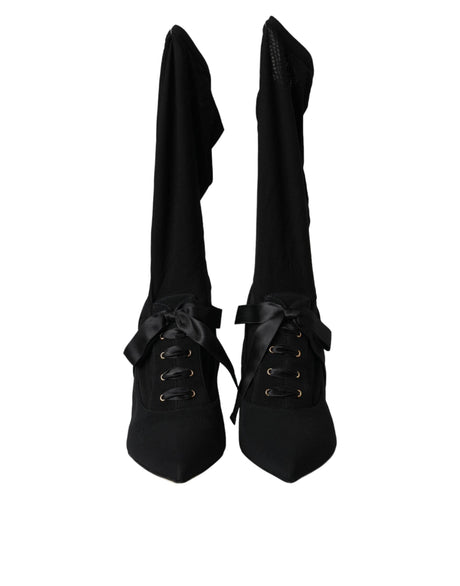 Dolce & Gabbana Black Stiletto Heels Mid Calf Boots Shoes - Hilstor
