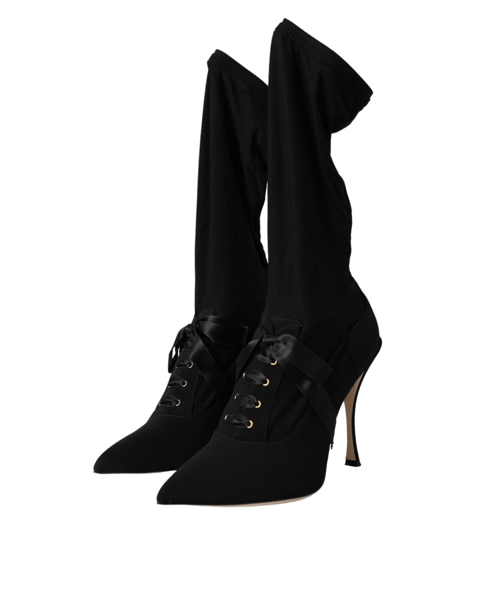 Dolce & Gabbana Black Stiletto Heels Mid Calf Boots Shoes - Hilstor