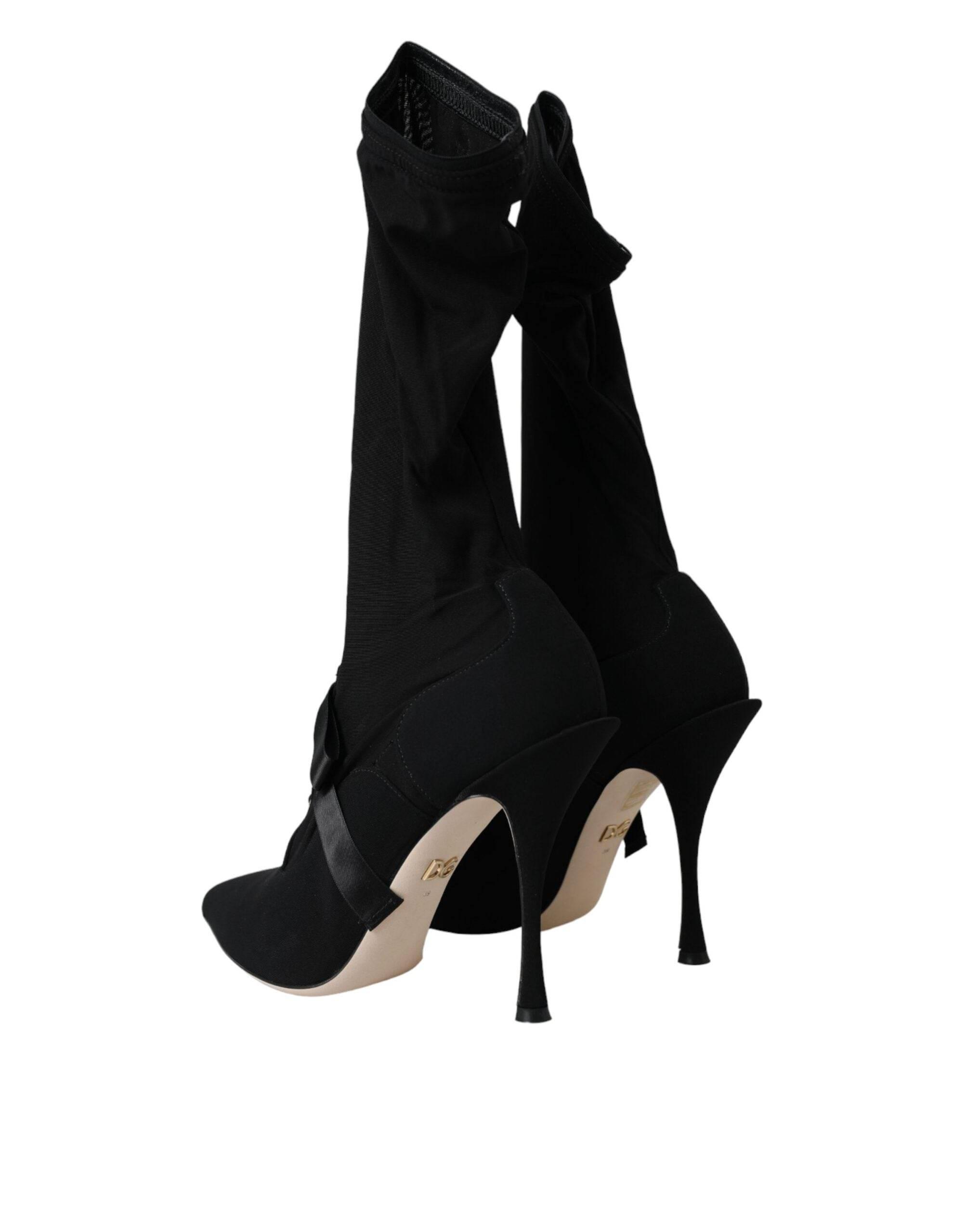 Dolce & Gabbana Black Stiletto Heels Mid Calf Boots Shoes - Hilstor