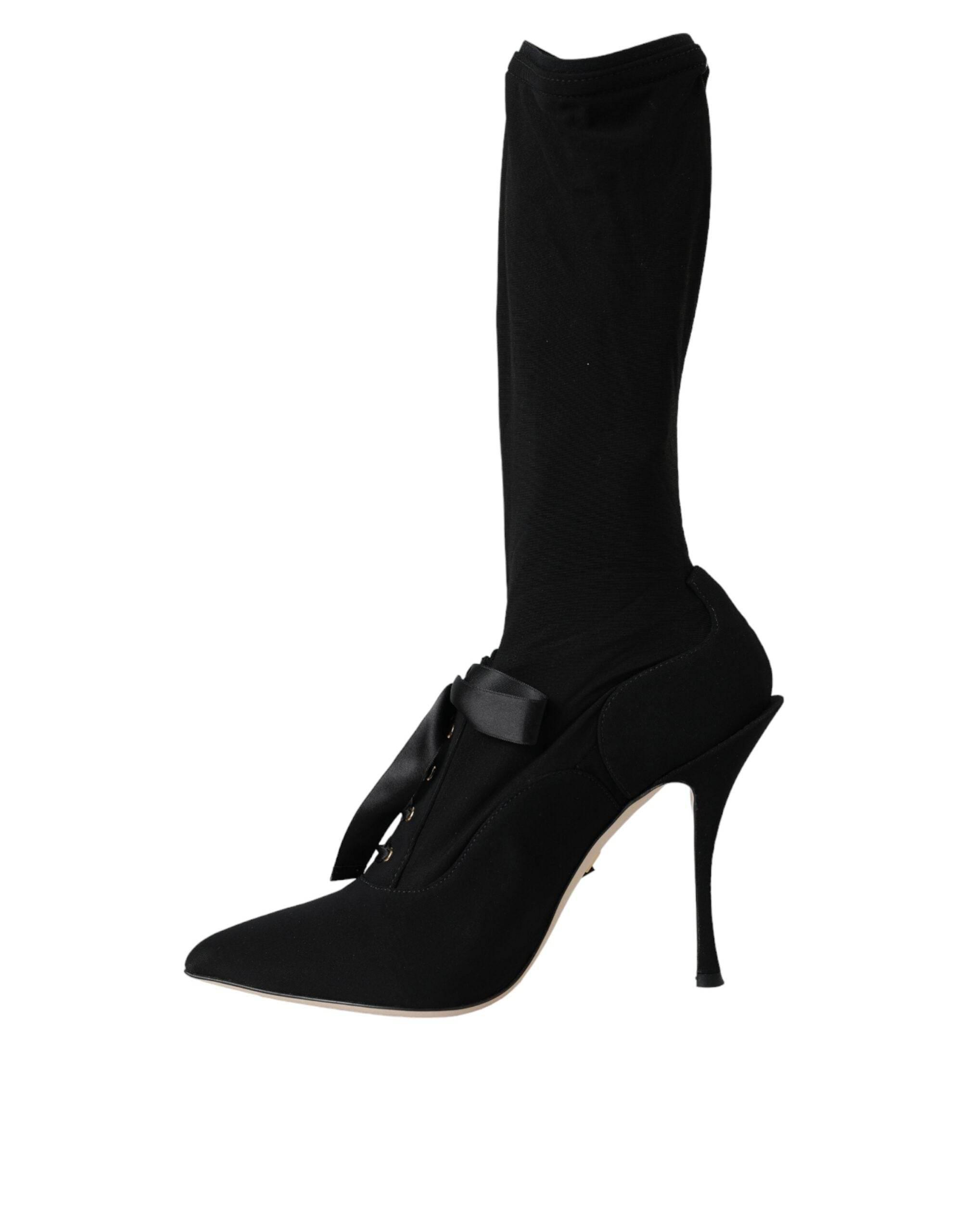 Dolce & Gabbana Black Stiletto Heels Mid Calf Boots Shoes - Hilstor