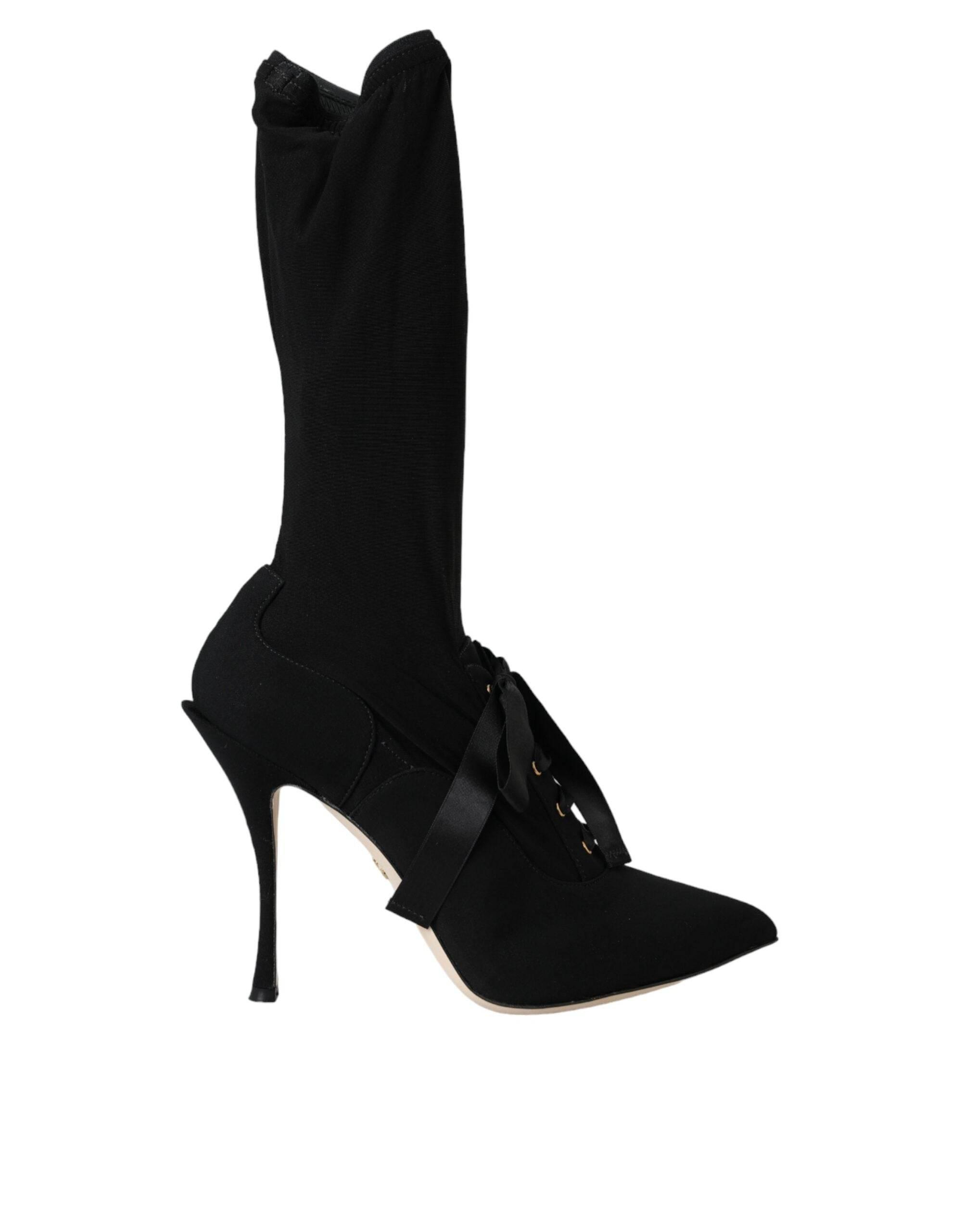 Dolce & Gabbana Black Stiletto Heels Mid Calf Boots Shoes - Hilstor