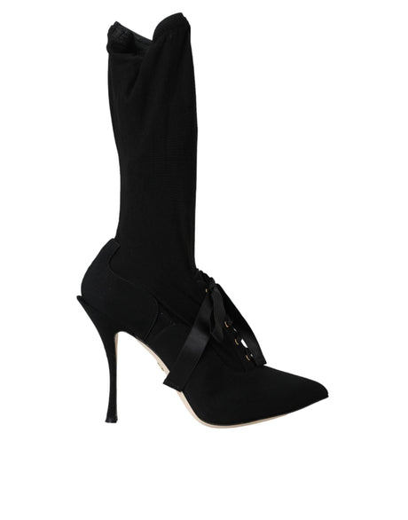 Dolce & Gabbana Black Stiletto Heels Mid Calf Boots Shoes - Hilstor