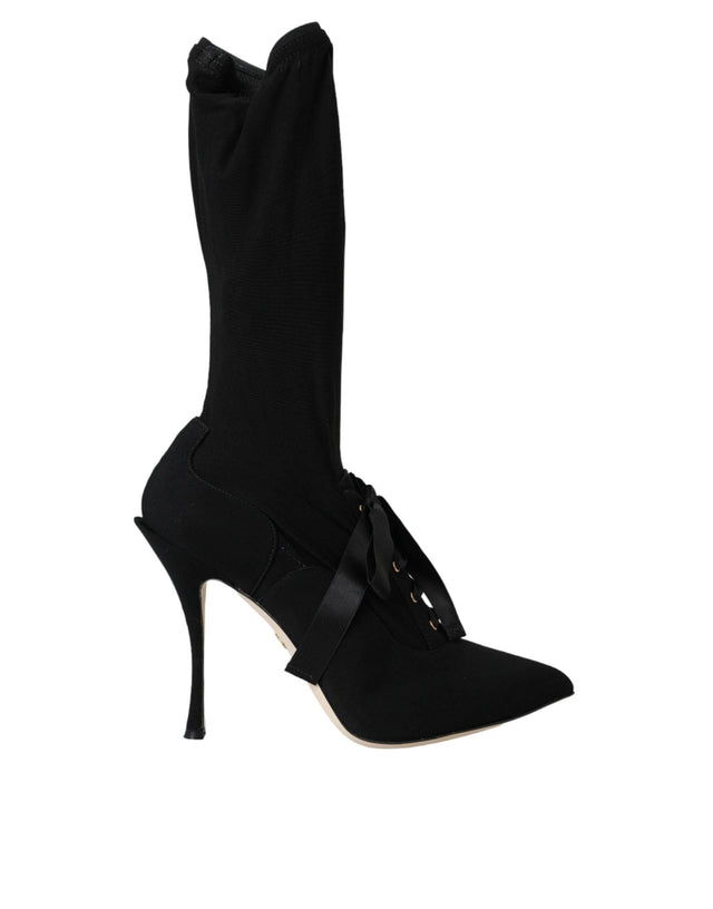 Dolce & Gabbana Black Stiletto Heels Mid Calf Boots Shoes - Hilstor