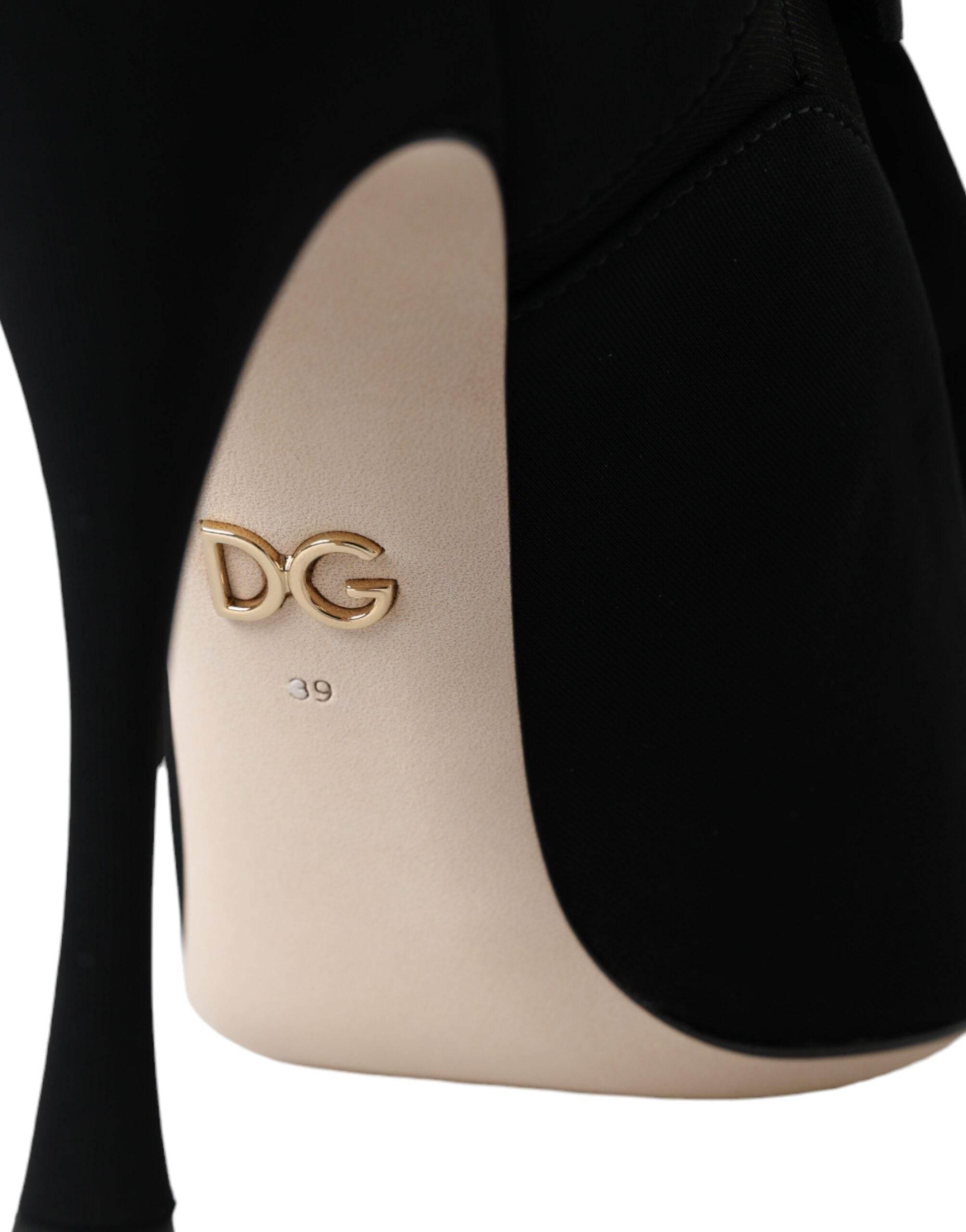 Dolce & Gabbana Black Stiletto Heels Mid Calf Boots Shoes - Hilstor