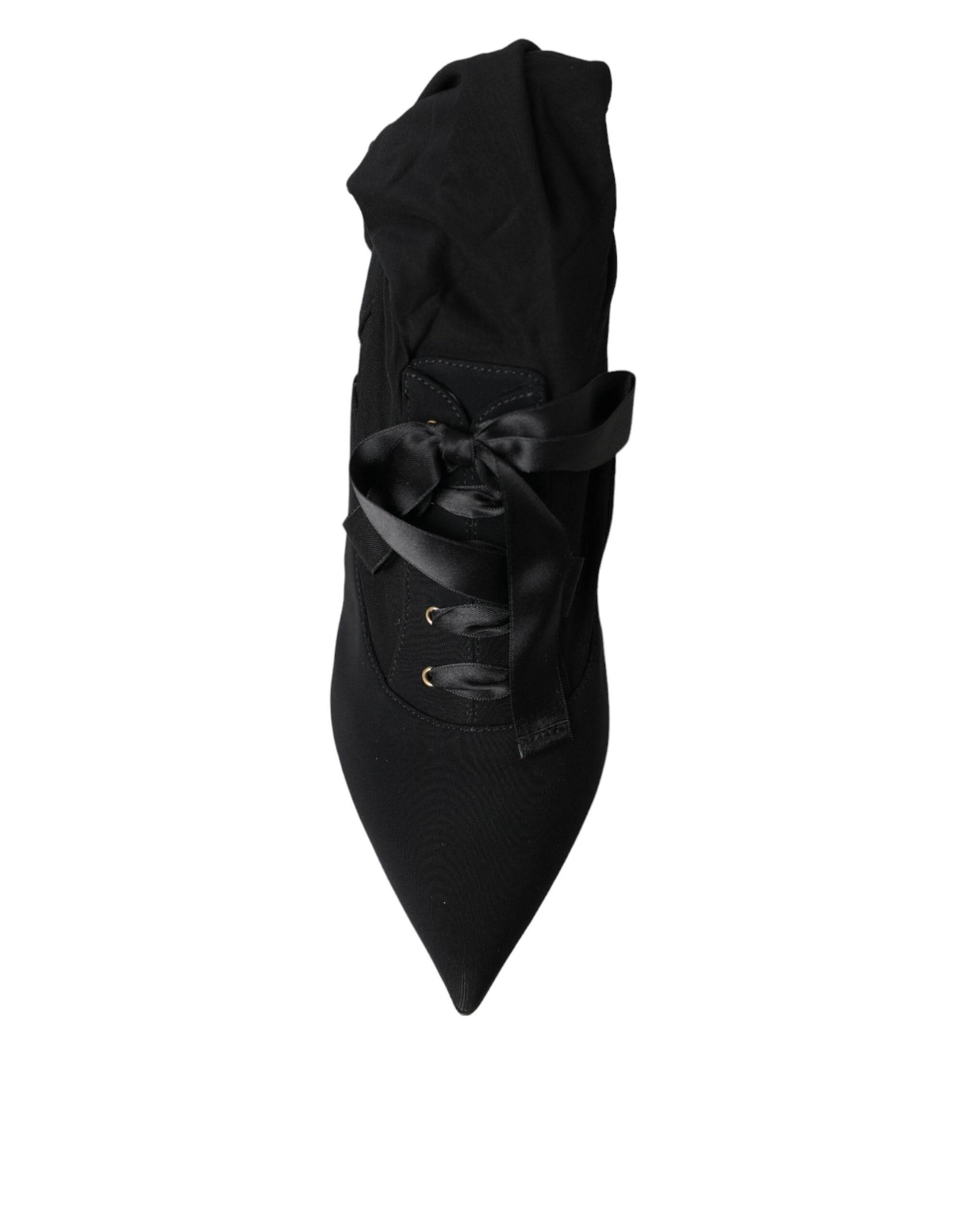 Dolce & Gabbana Black Stiletto Heels Mid Calf Boots Shoes - Hilstor