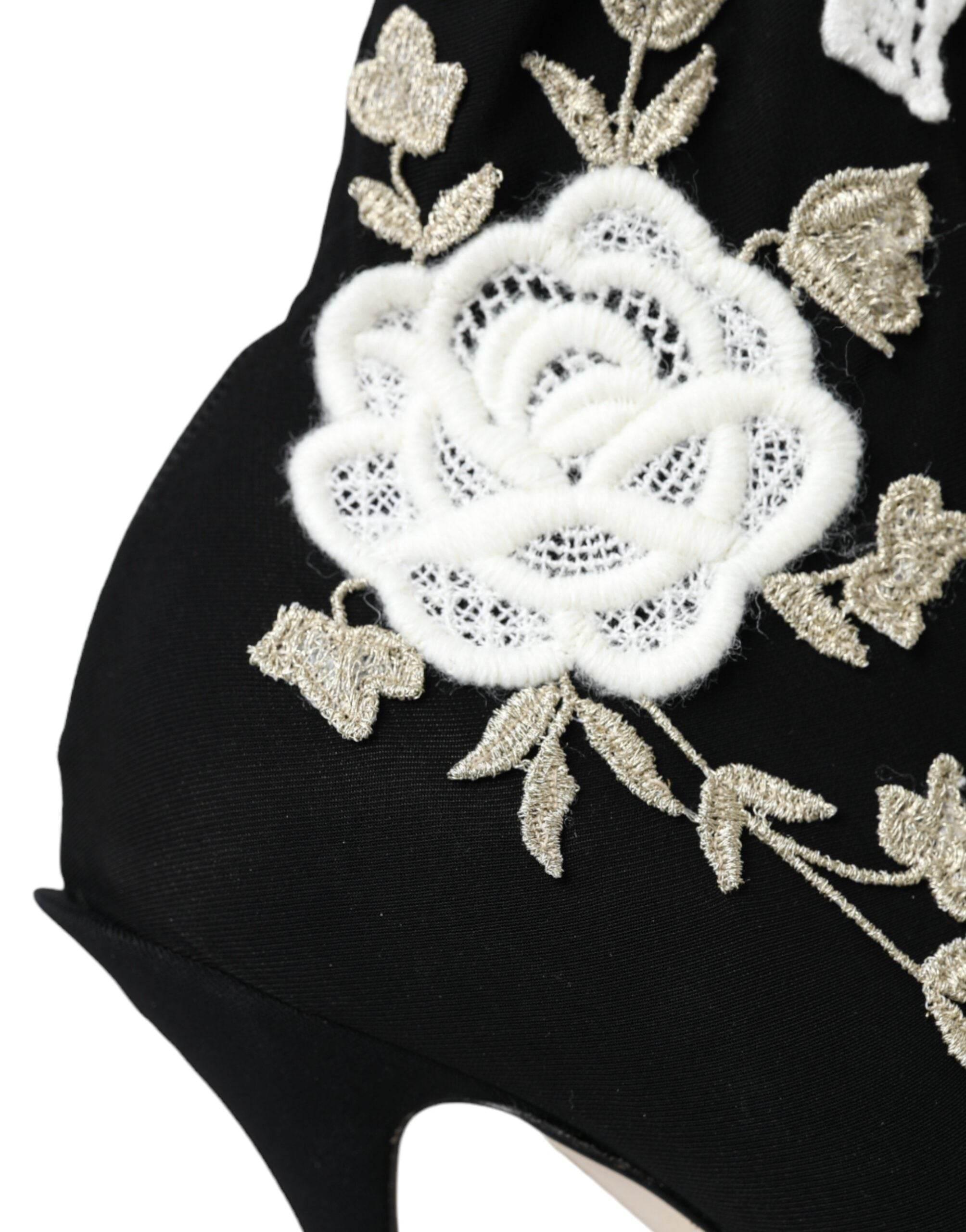 Dolce & Gabbana Black White Embroidery Slip On Boots Shoes - Hilstor