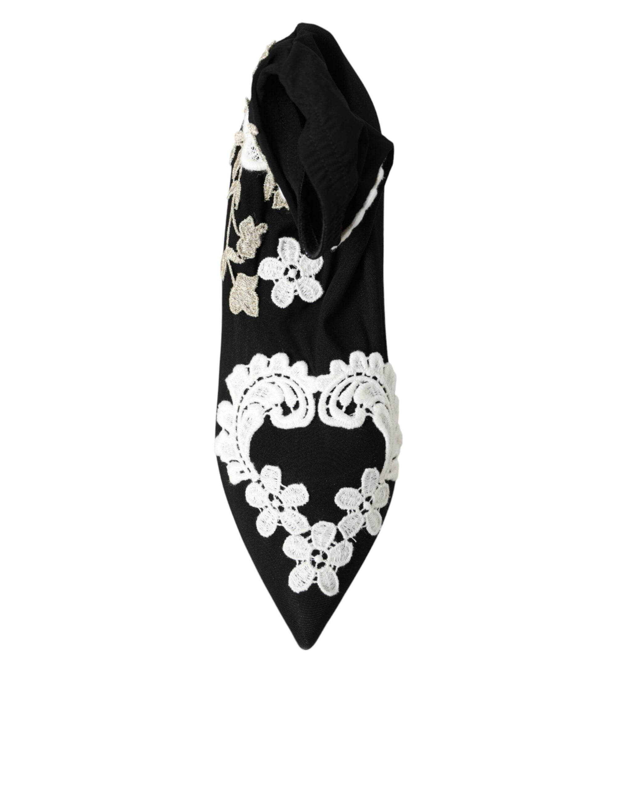 Dolce & Gabbana Black White Embroidery Slip On Boots Shoes - Hilstor