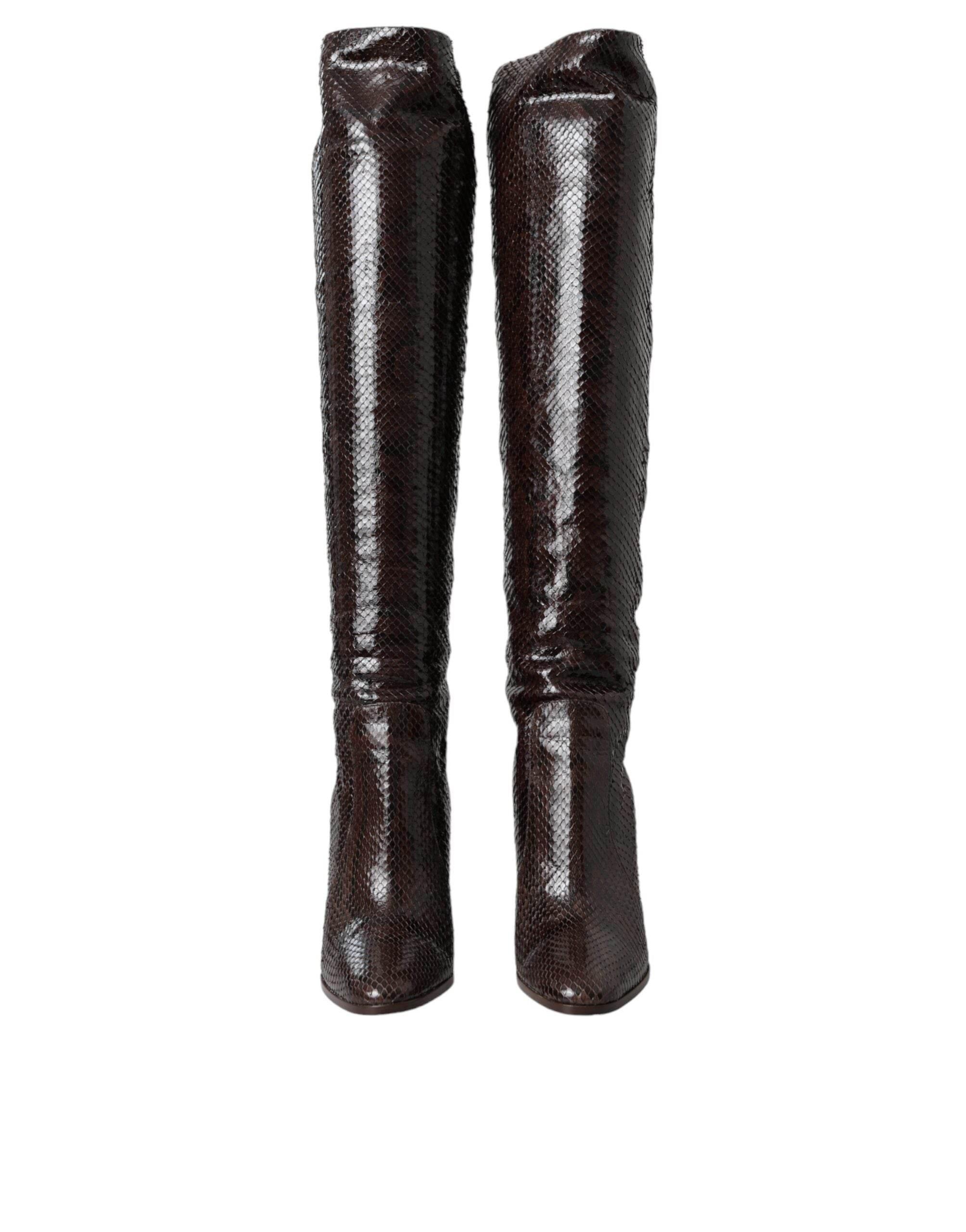 Dolce & Gabbana Brown Exotic Leather Heels High Boots Shoes - Hilstor