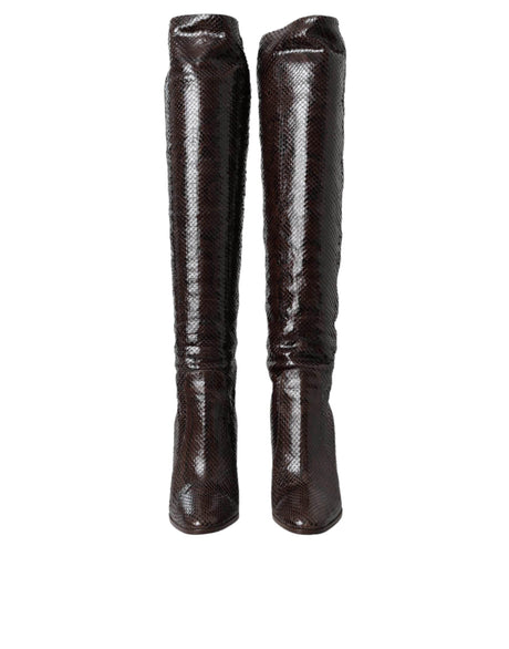 Dolce & Gabbana Brown Exotic Leather Heels High Boots Shoes - Hilstor