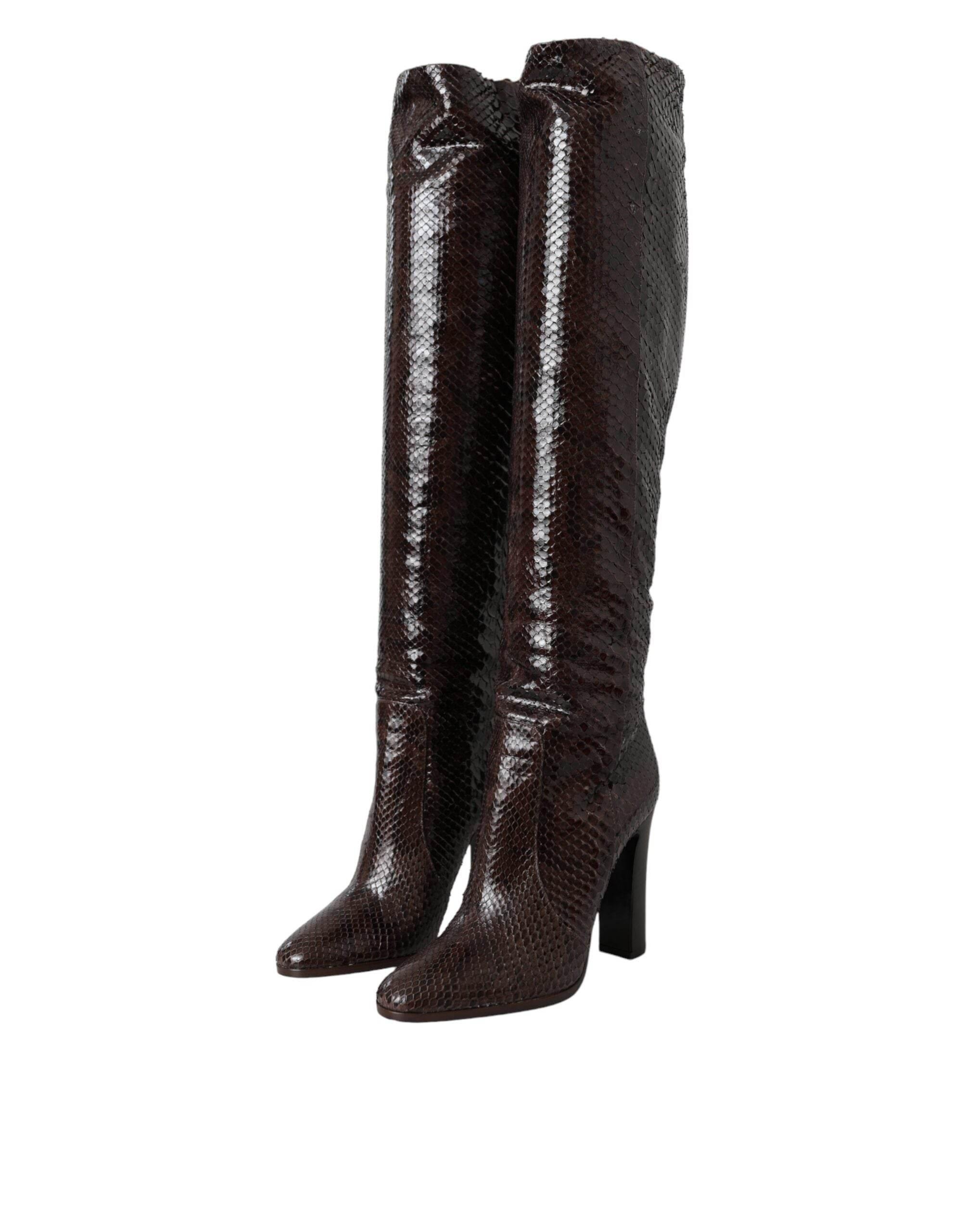 Dolce & Gabbana Brown Exotic Leather Heels High Boots Shoes - Hilstor