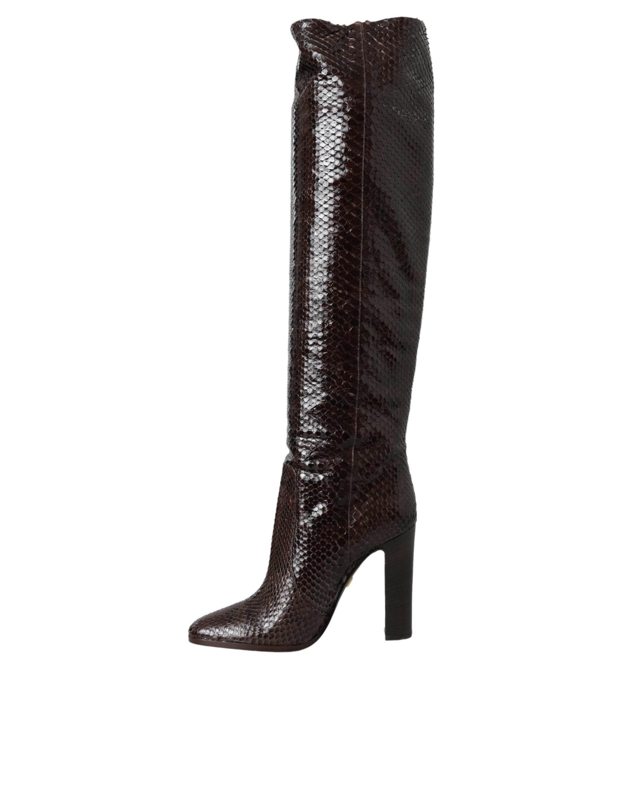 Dolce & Gabbana Brown Exotic Leather Heels High Boots Shoes - Hilstor