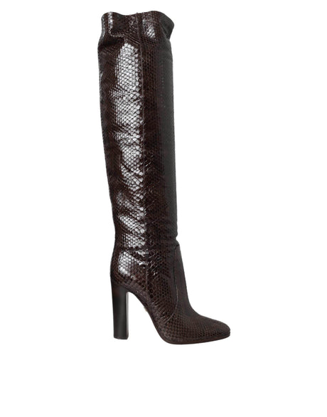 Dolce & Gabbana Brown Exotic Leather Heels High Boots Shoes - Hilstor