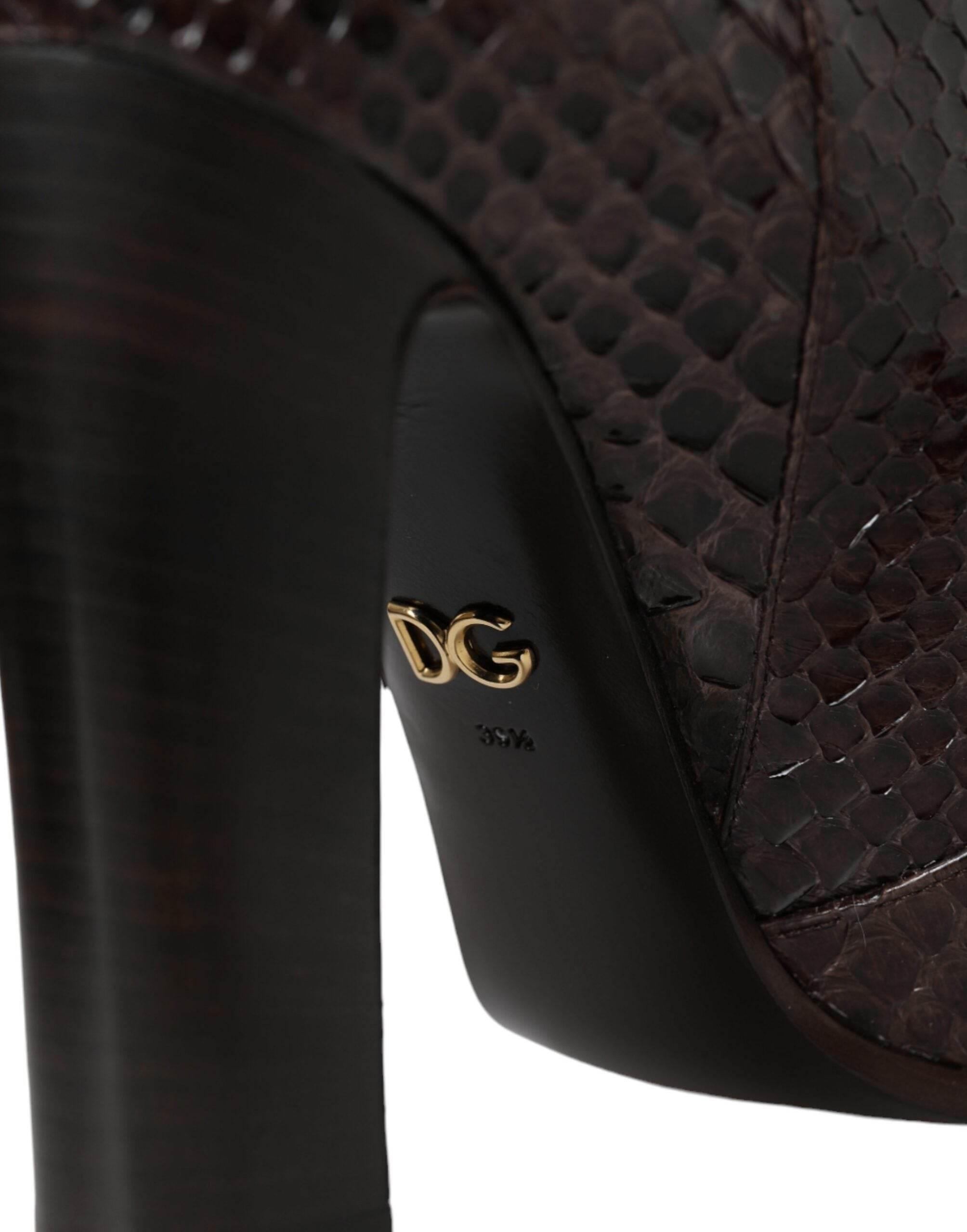 Dolce & Gabbana Brown Exotic Leather Heels High Boots Shoes - Hilstor