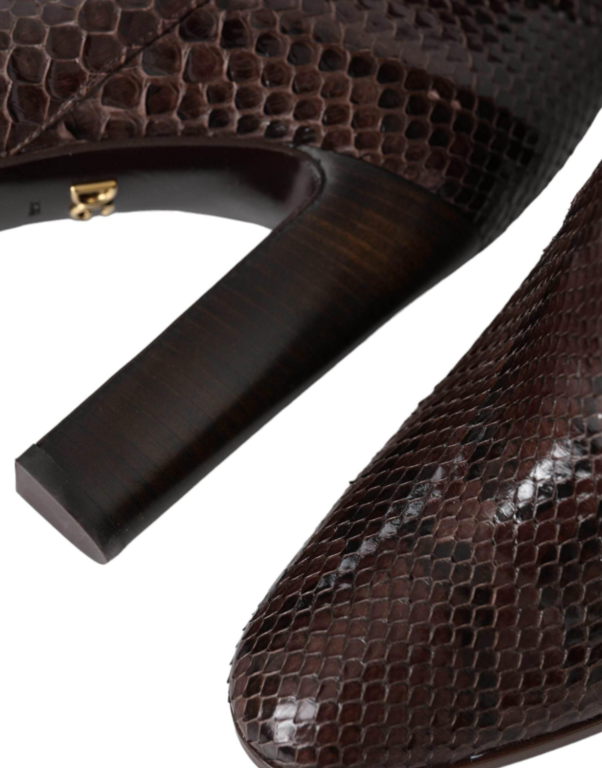 Dolce & Gabbana Brown Exotic Leather Heels High Boots Shoes - Hilstor