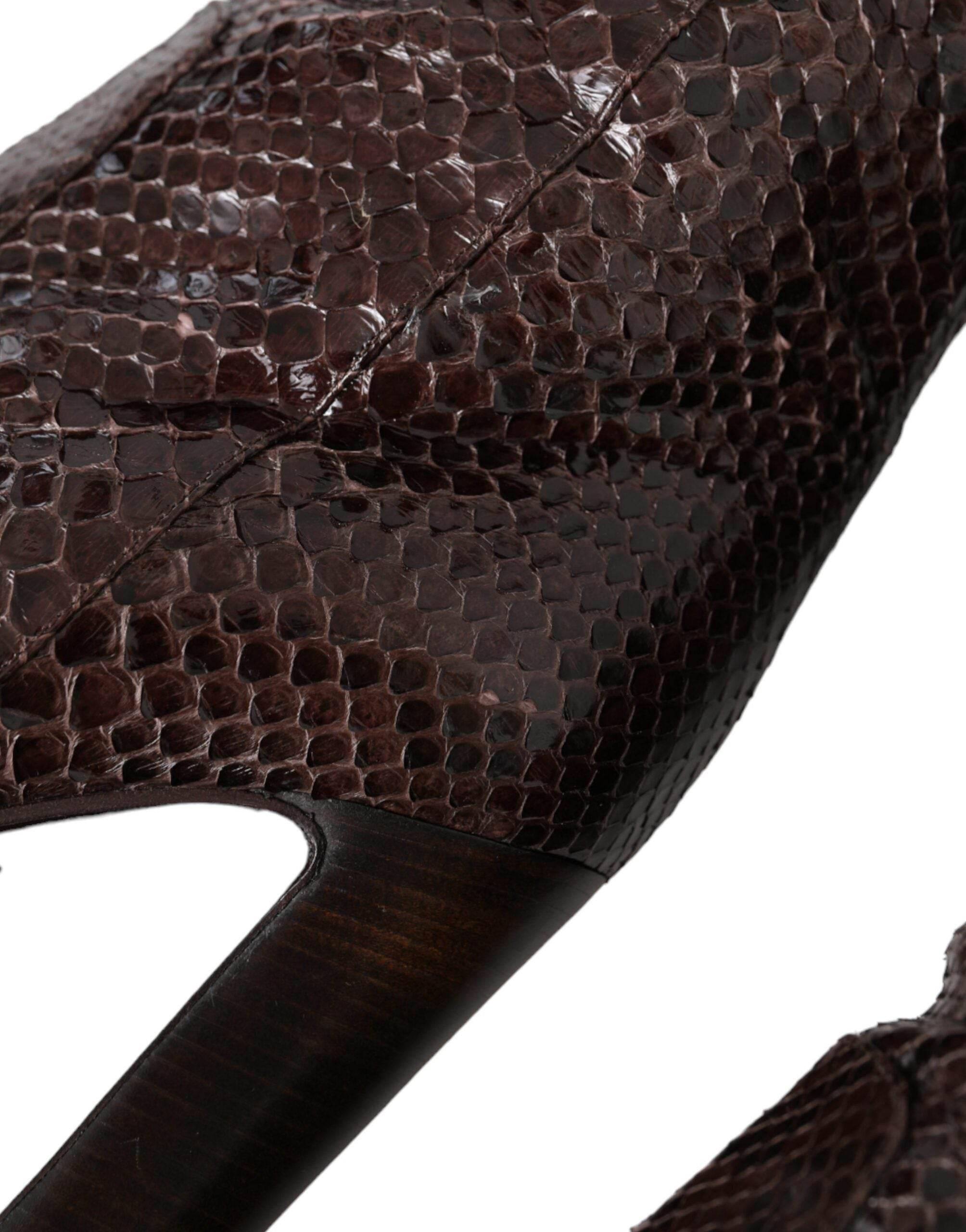 Dolce & Gabbana Brown Exotic Leather Heels High Boots Shoes - Hilstor