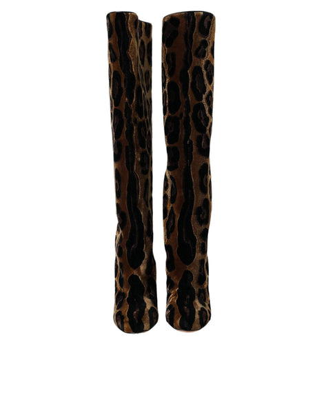 Dolce & Gabbana Brown Giraffe Velvet Leather Boots Shoes - Hilstor