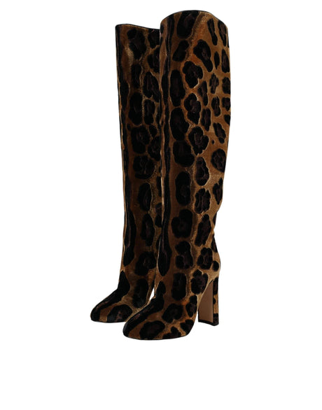Dolce & Gabbana Brown Giraffe Velvet Leather Boots Shoes - Hilstor