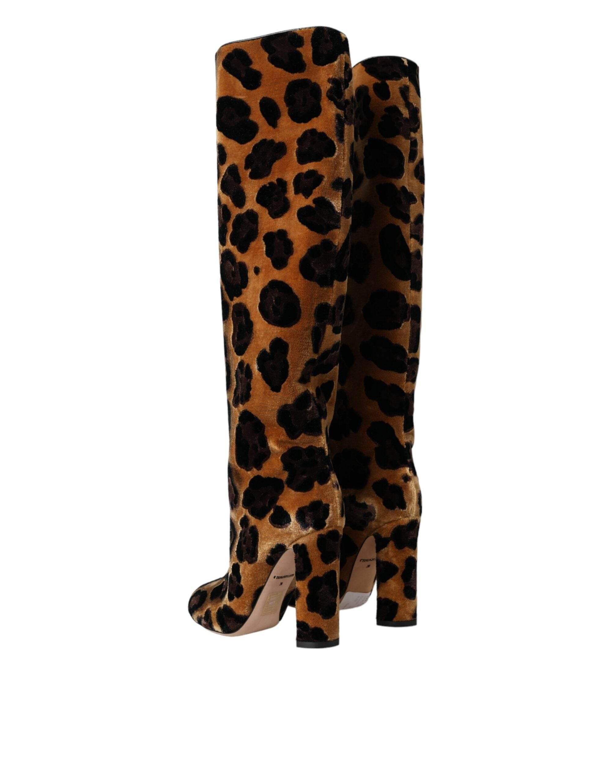 Dolce & Gabbana Brown Giraffe Velvet Leather Boots Shoes - Hilstor