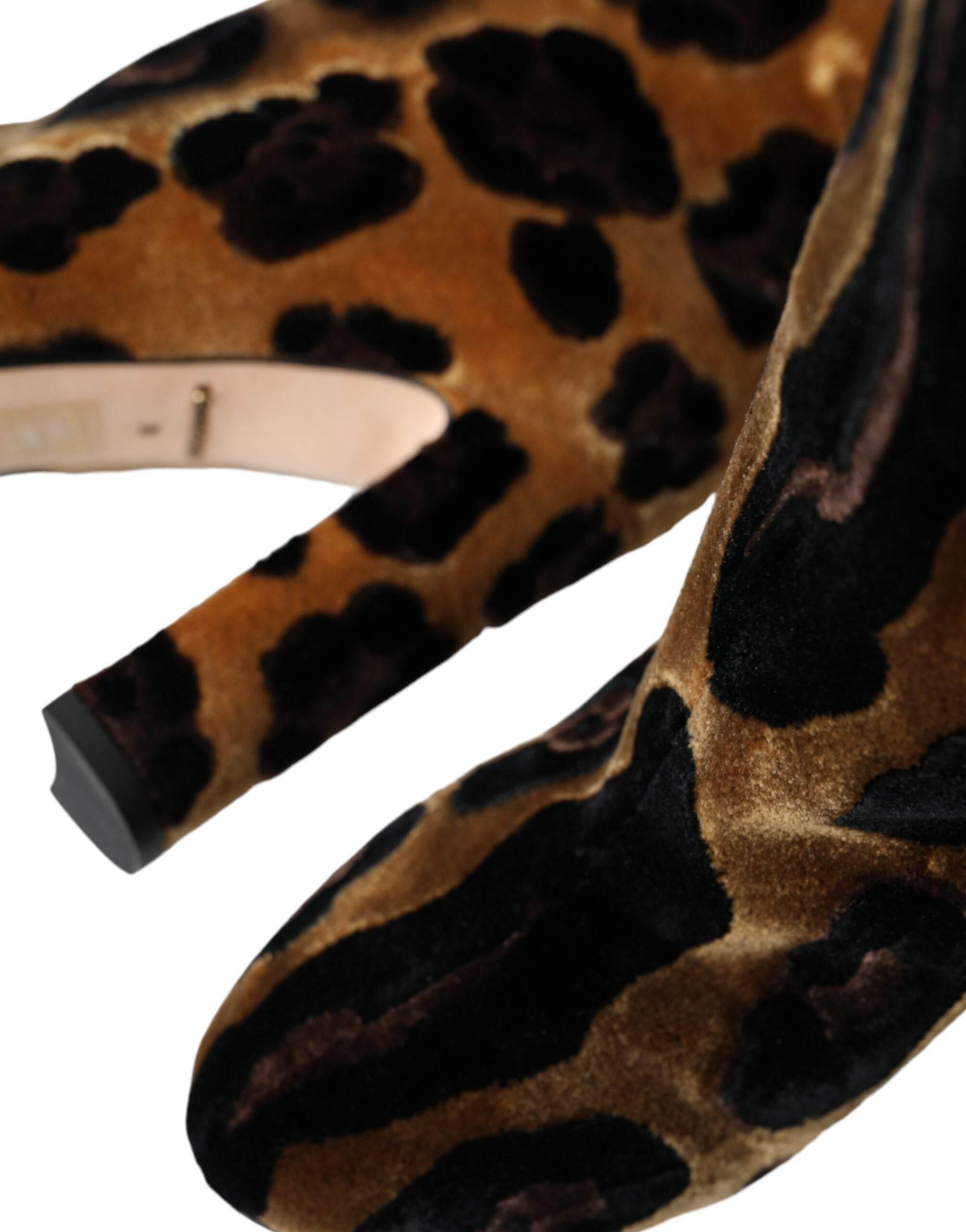 Dolce & Gabbana Brown Giraffe Velvet Leather Boots Shoes - Hilstor