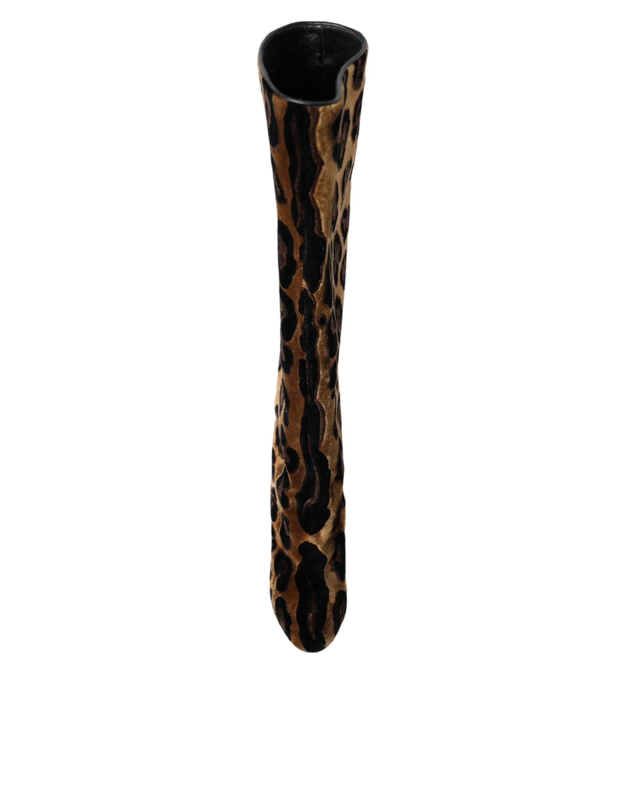 Dolce & Gabbana Brown Giraffe Velvet Leather Boots Shoes - Hilstor