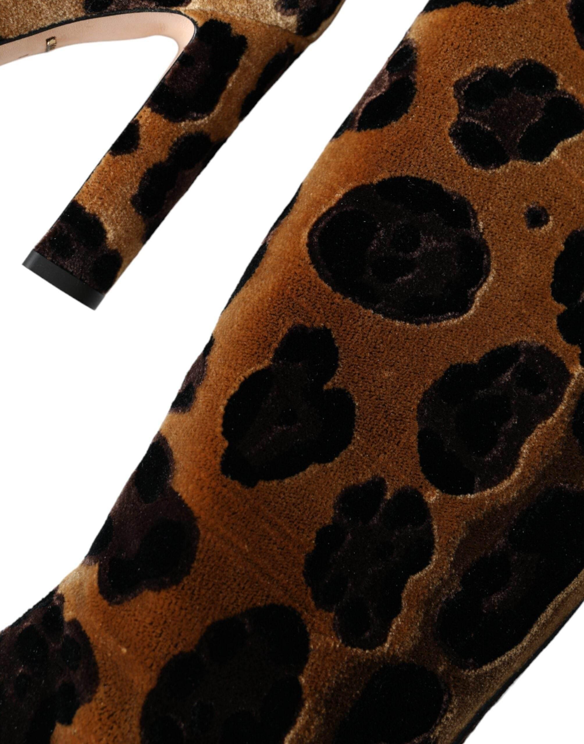 Dolce & Gabbana Brown Giraffe Velvet Leather Boots Shoes - Hilstor