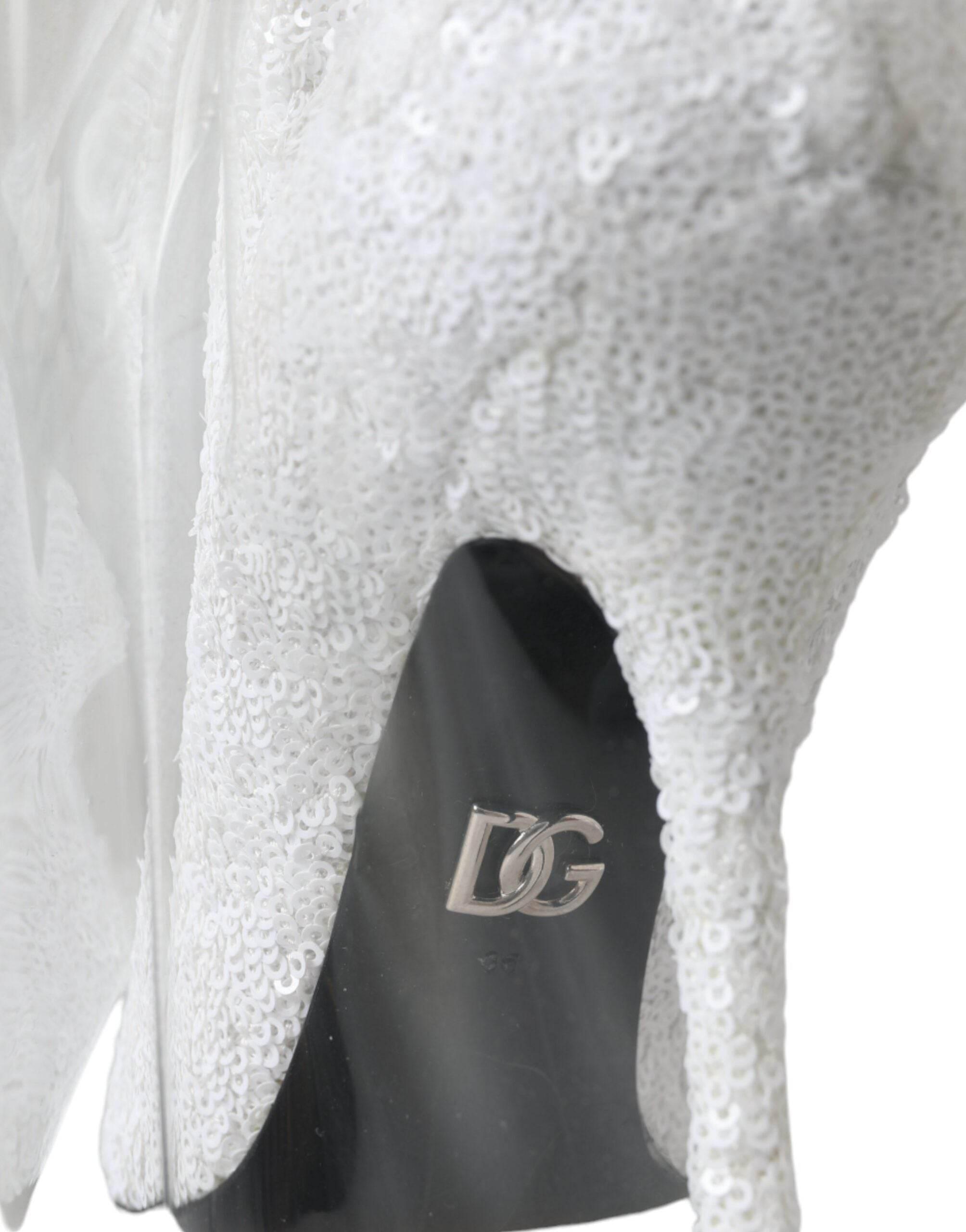 Dolce & Gabbana White Heels Stiletto Knee High Boots Shoes - Hilstor