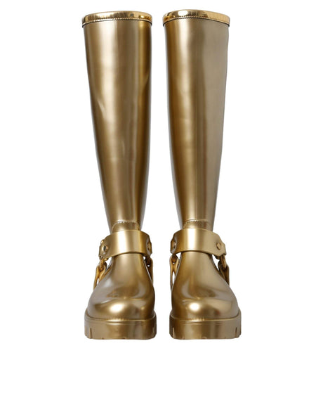 Dolce & Gabbana Metallic Gold Rubber PVC Rain Boots Shoes - Hilstor